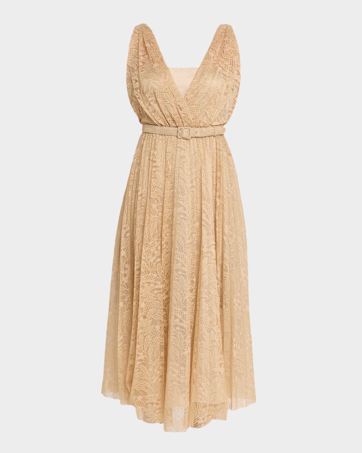Ungaro Tara Belted Floral Lace Midi Dress
