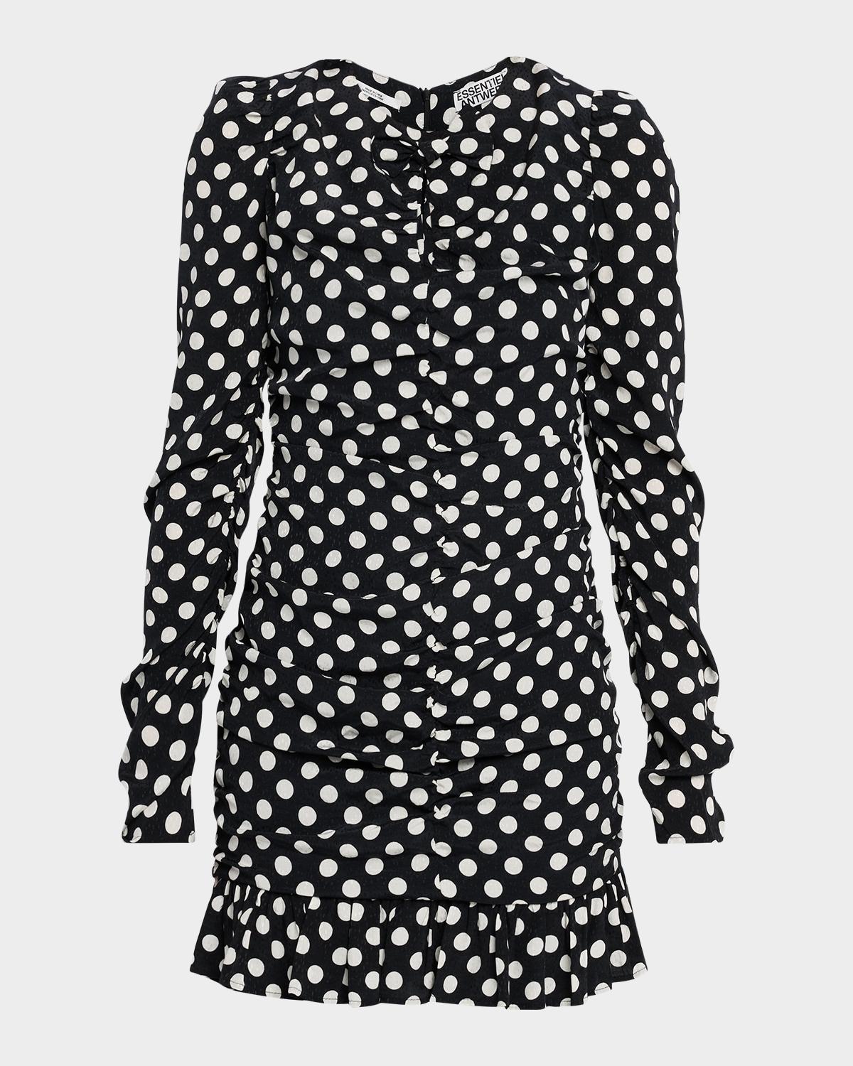 Essentiel Antwerp Jast Ruched Polka Dot Mini Dress