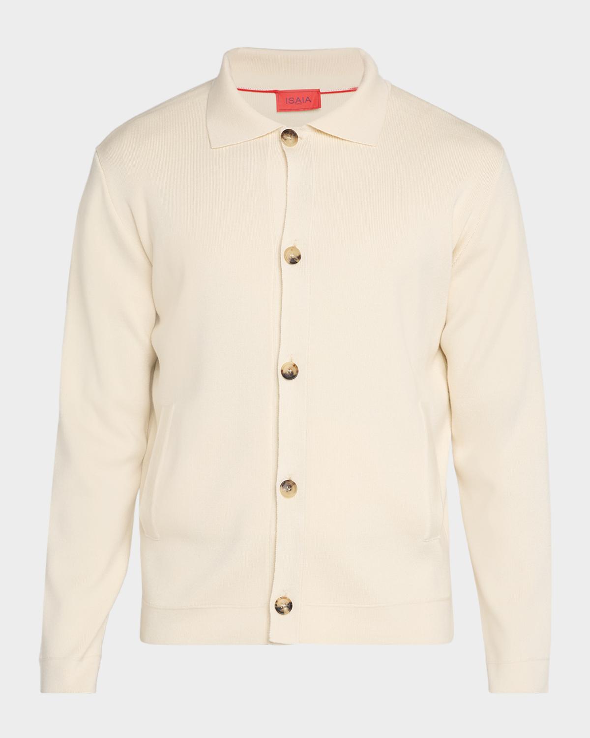 Isaia Men's Wool and Silk Ribbed Overshirt