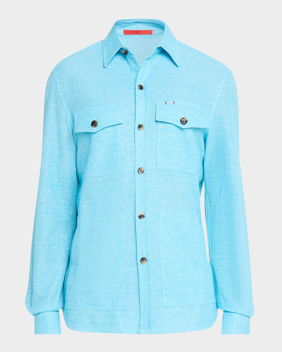 Isaia Men's Comfort Cotton and Linen Jersey Four-Pocket Overshirt