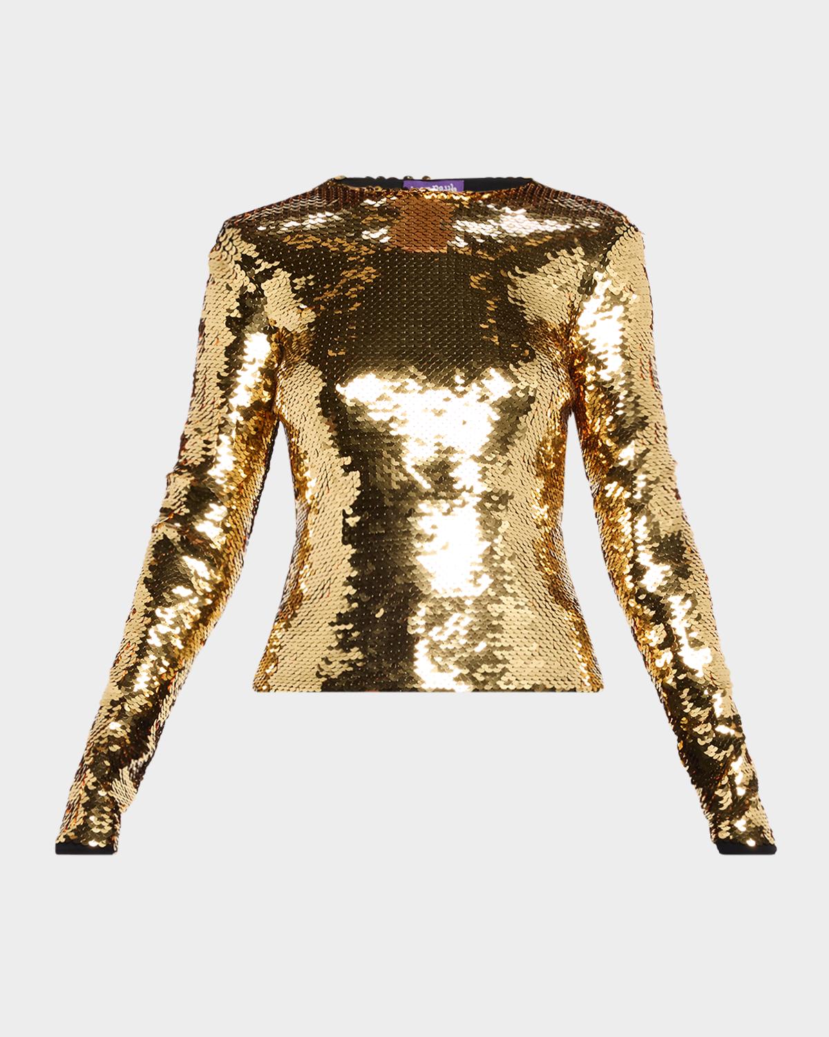 Jean Paul Gaultier Sequined Long-Sleeve Fitted Top