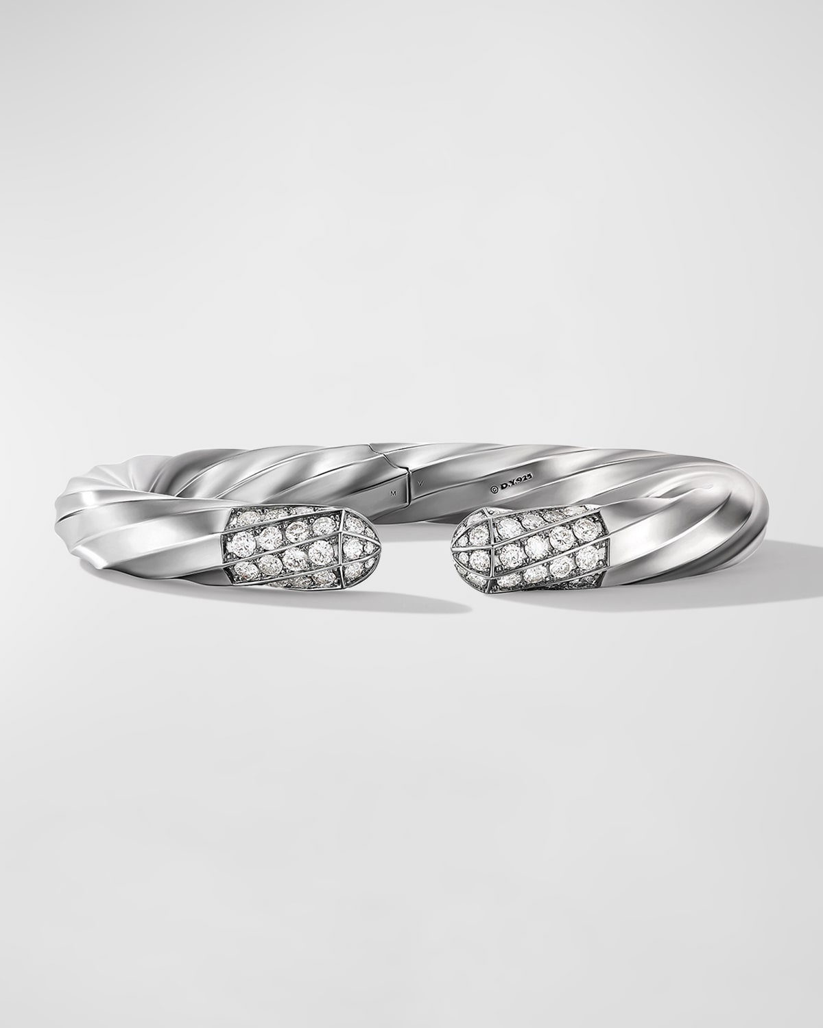David Yurman Cable Edge Bracelet in Recycled Sterling Silver with Pave Diamonds, 9mm, Size M-L