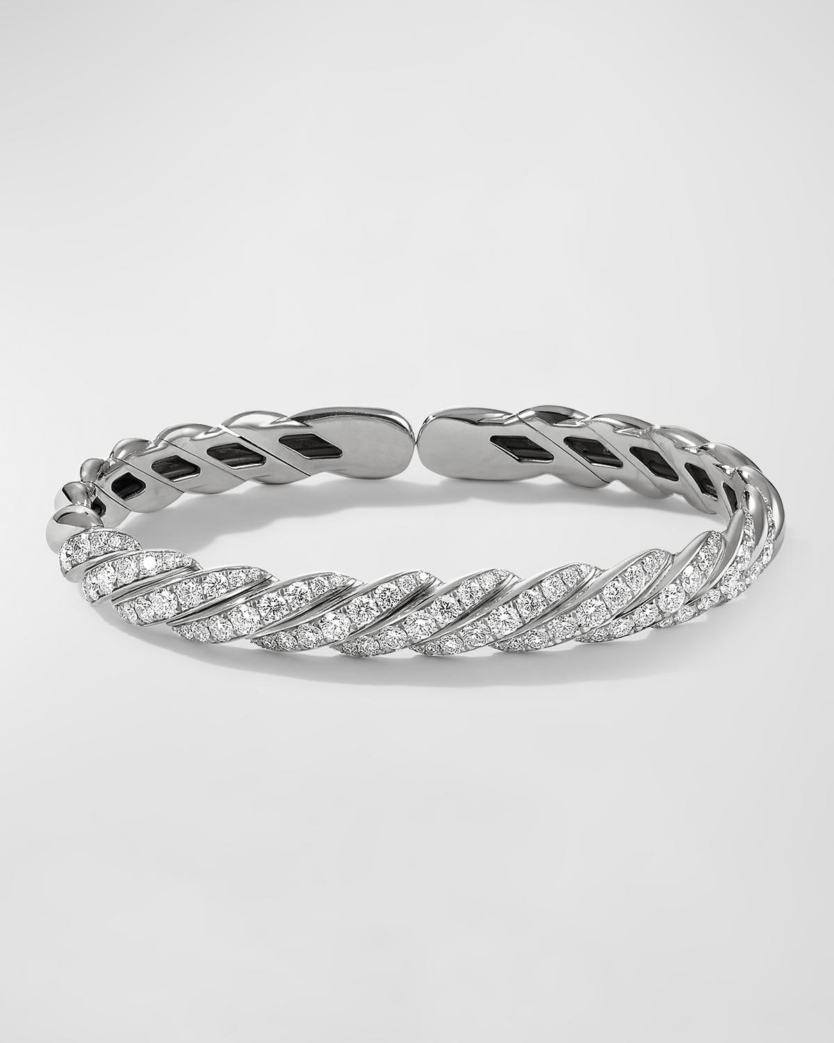 Sculpted Cable Flex Bracelet with Diamonds in 18K White Gold/7.8mm
