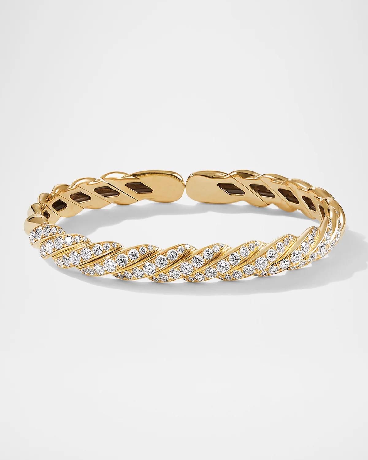 Sculpted Cable Flex Bracelet with Diamonds in 18K Yellow Gold/7.8mm