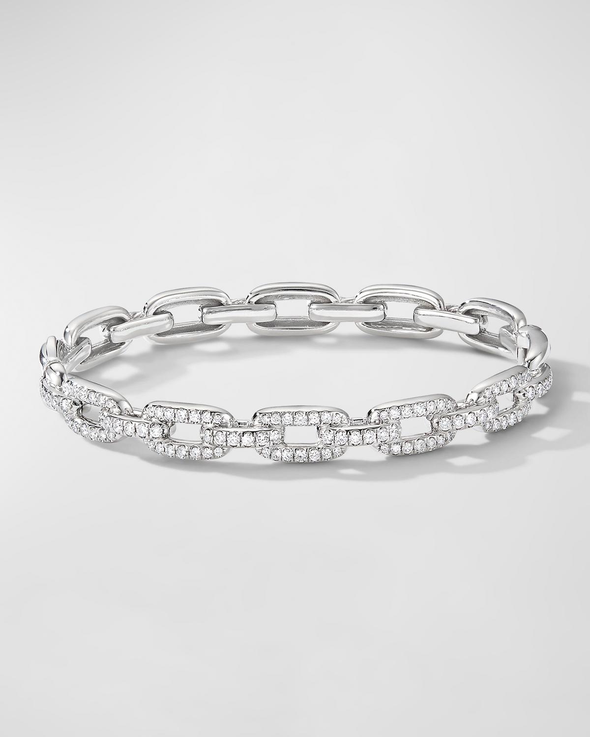 Stax Link Bracelet with Diamonds in 18K White Gold, 7mm