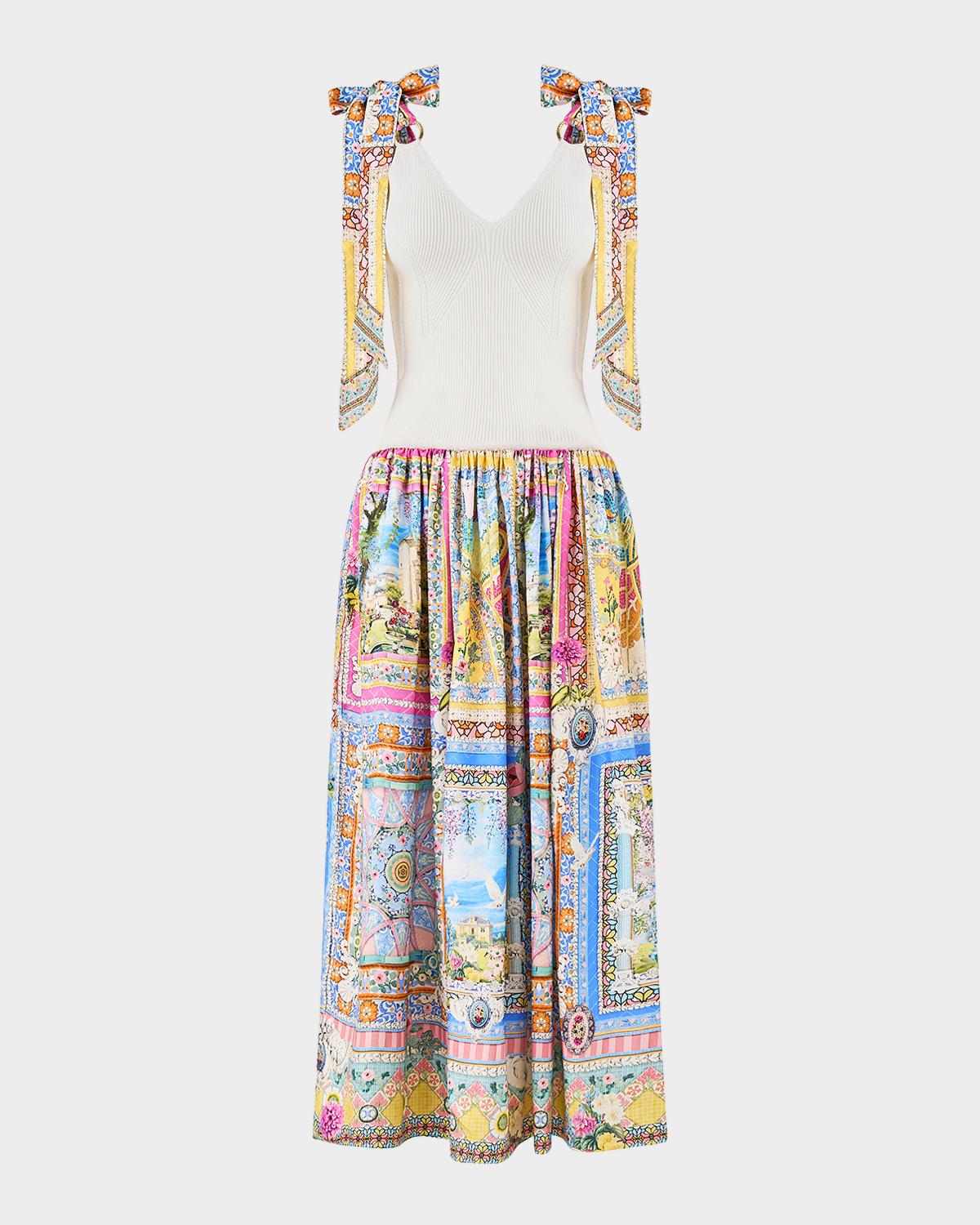 Camilla Navas Nouveau Knit Bodice Silk Midi Dress