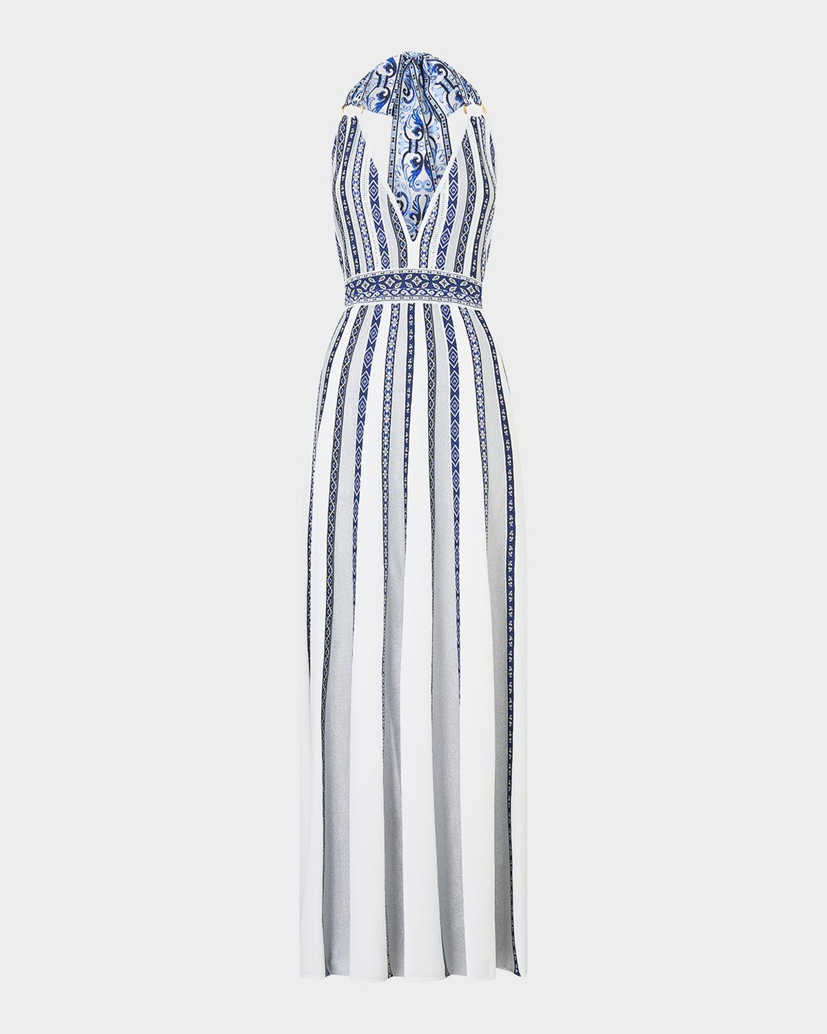 Camilla A Tiled Wonderland Halter Knit Dress with Silk Tie