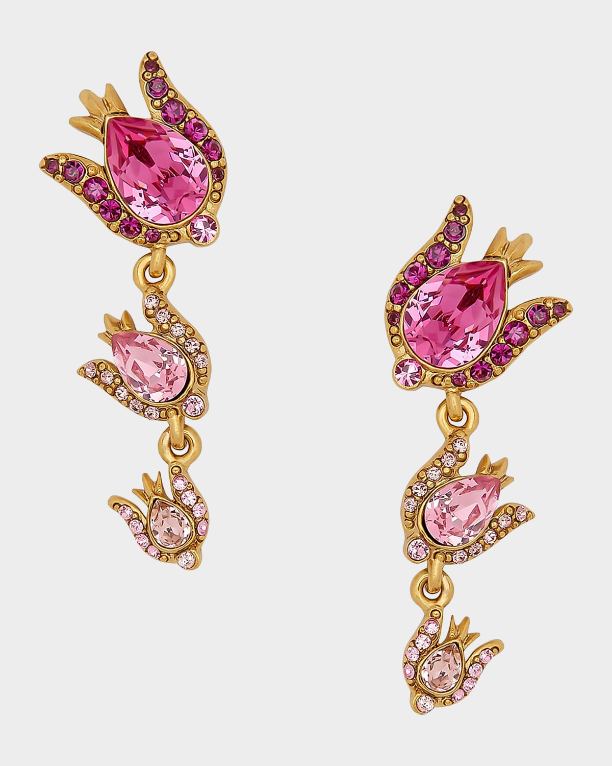 Oscar de la Renta Rose Crystal Triple Drop Earrings
