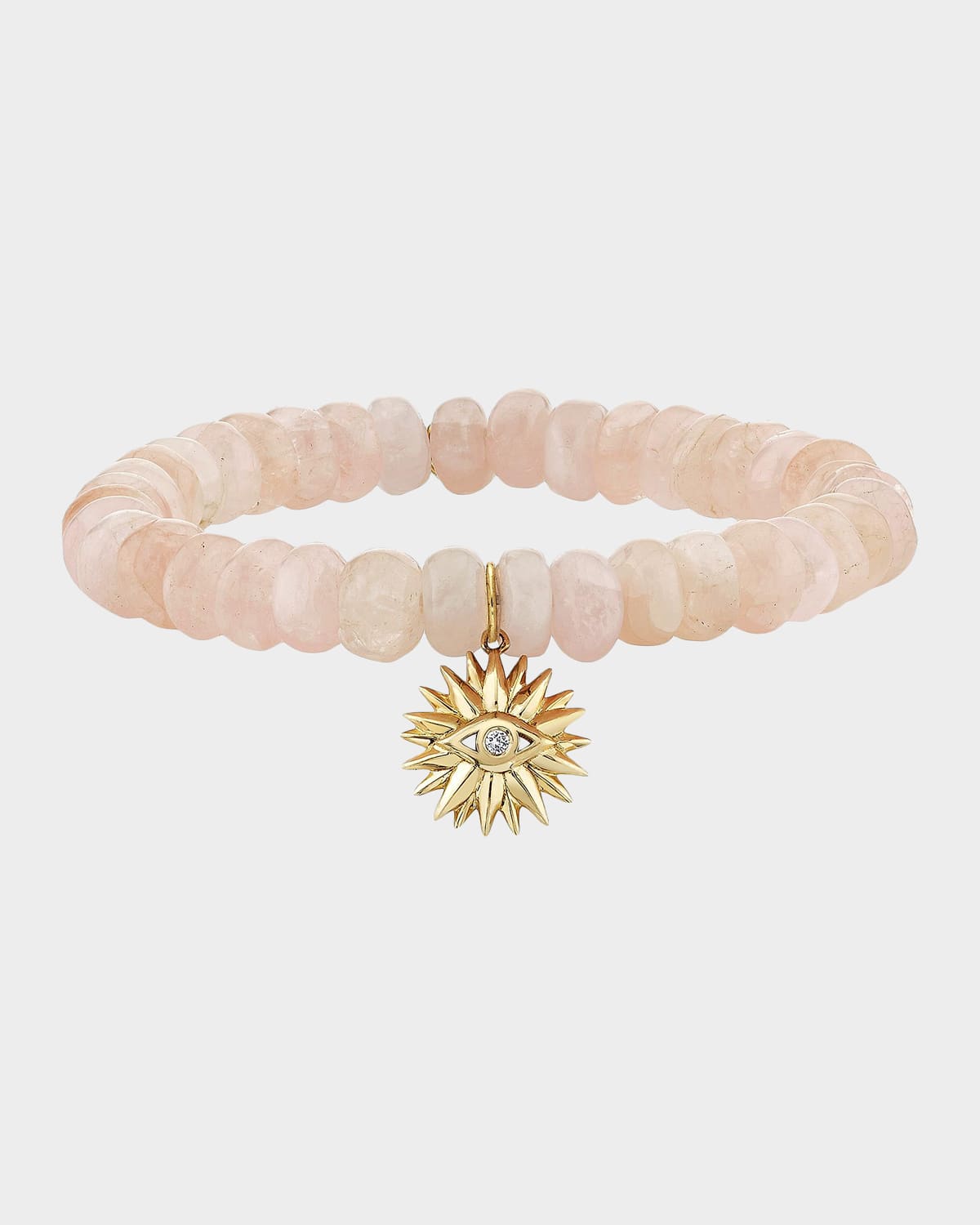 Sydney Evan 14K Yellow Gold, 0.02 TCW Diamond & Morganite Bead Evil Eye Sunburst Stretch Bracelet