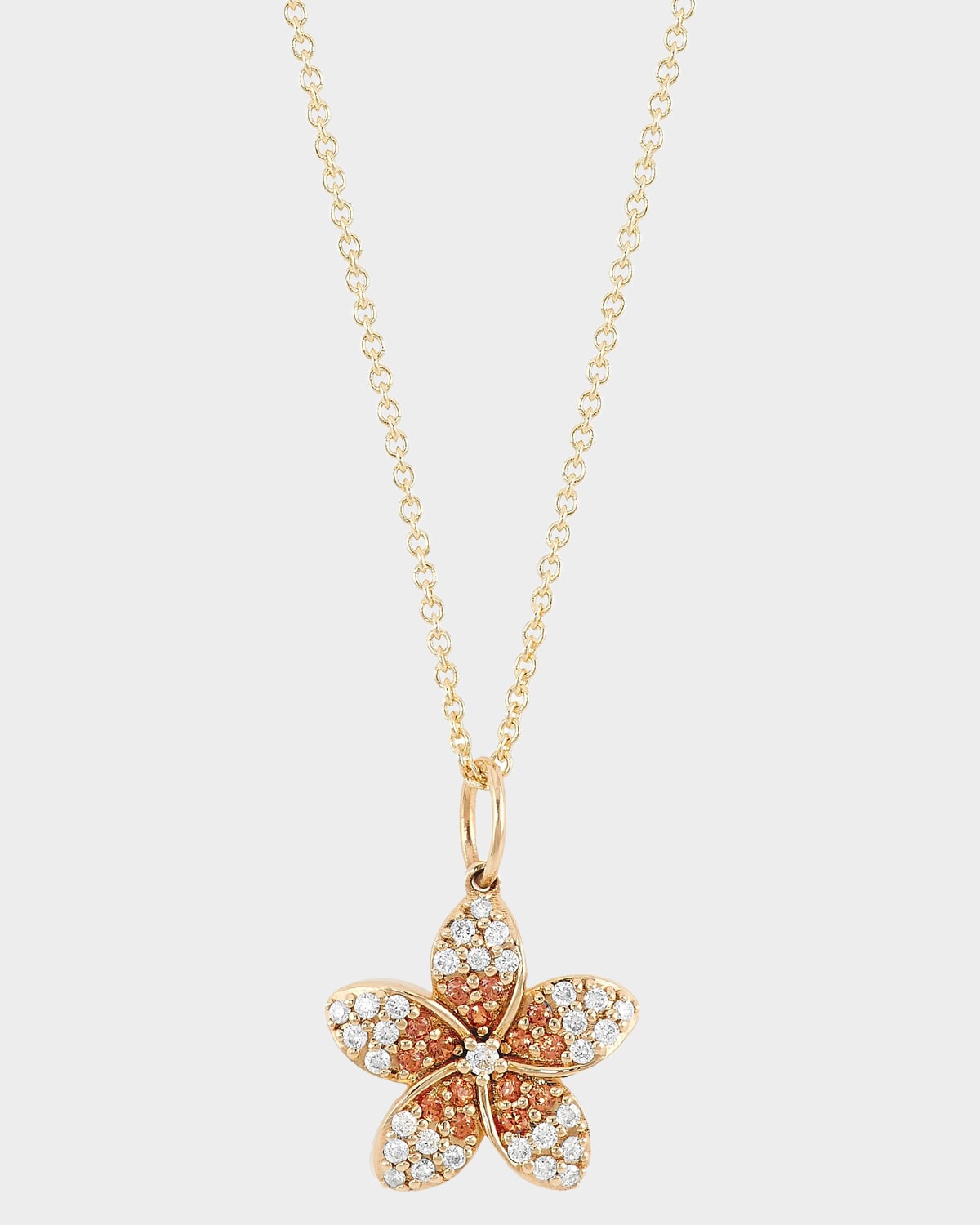 Sydney Evan 14K Yellow Gold, Diamond, & Orange Sapphire Plumeria Pendant Necklace