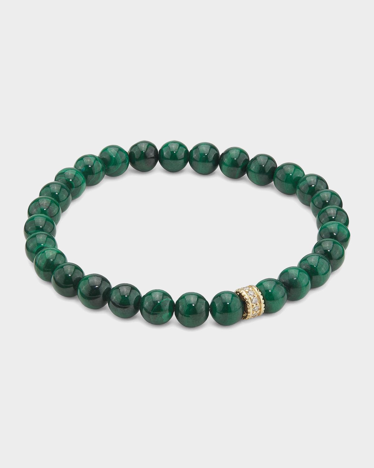 14K Diamond Rondelle on 4mm Malachite Stretch Bracelet