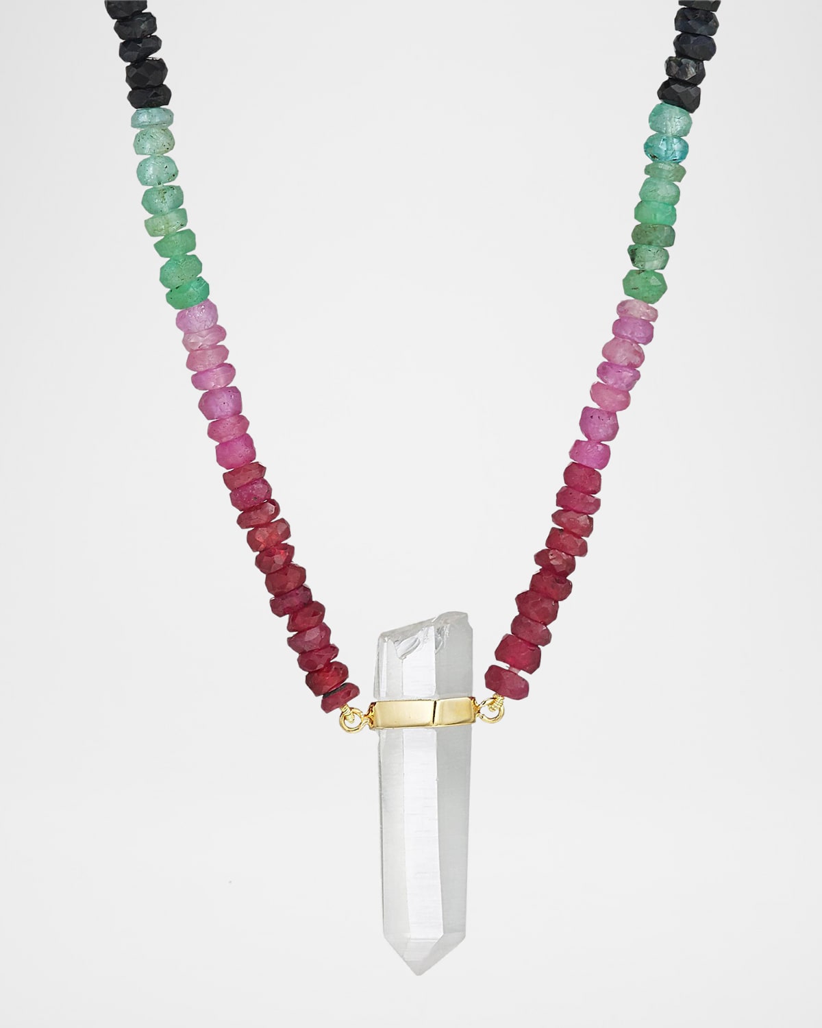 JIA JIA Arizona 14K Yellow Gold, Dark Rainbow Sapphire & Crystal Quartz Pendant Beaded Necklace