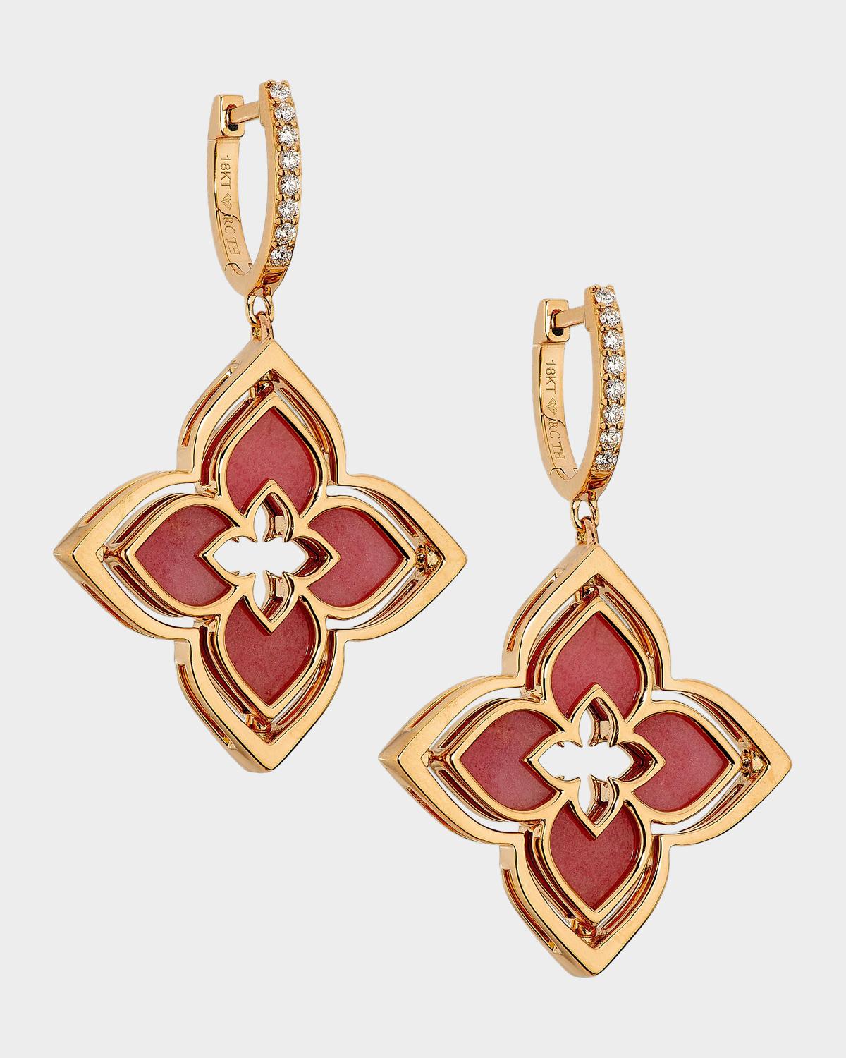 Venetian Princess 18K Rose Gold, Rhodonite & 0.19 TCW Diamond Pirouette Flower Drop Earrings