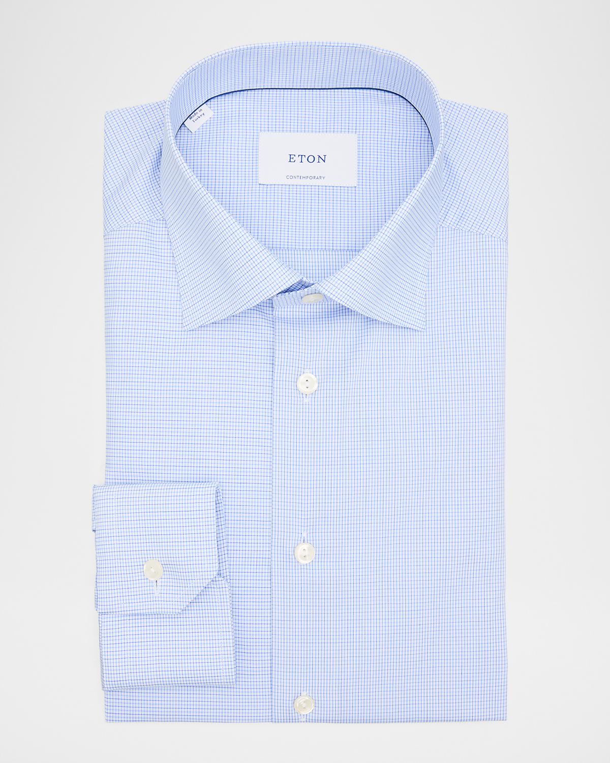 Eton Men's Contemporary Fit Micro-Check Signature Twill Dress Shirt