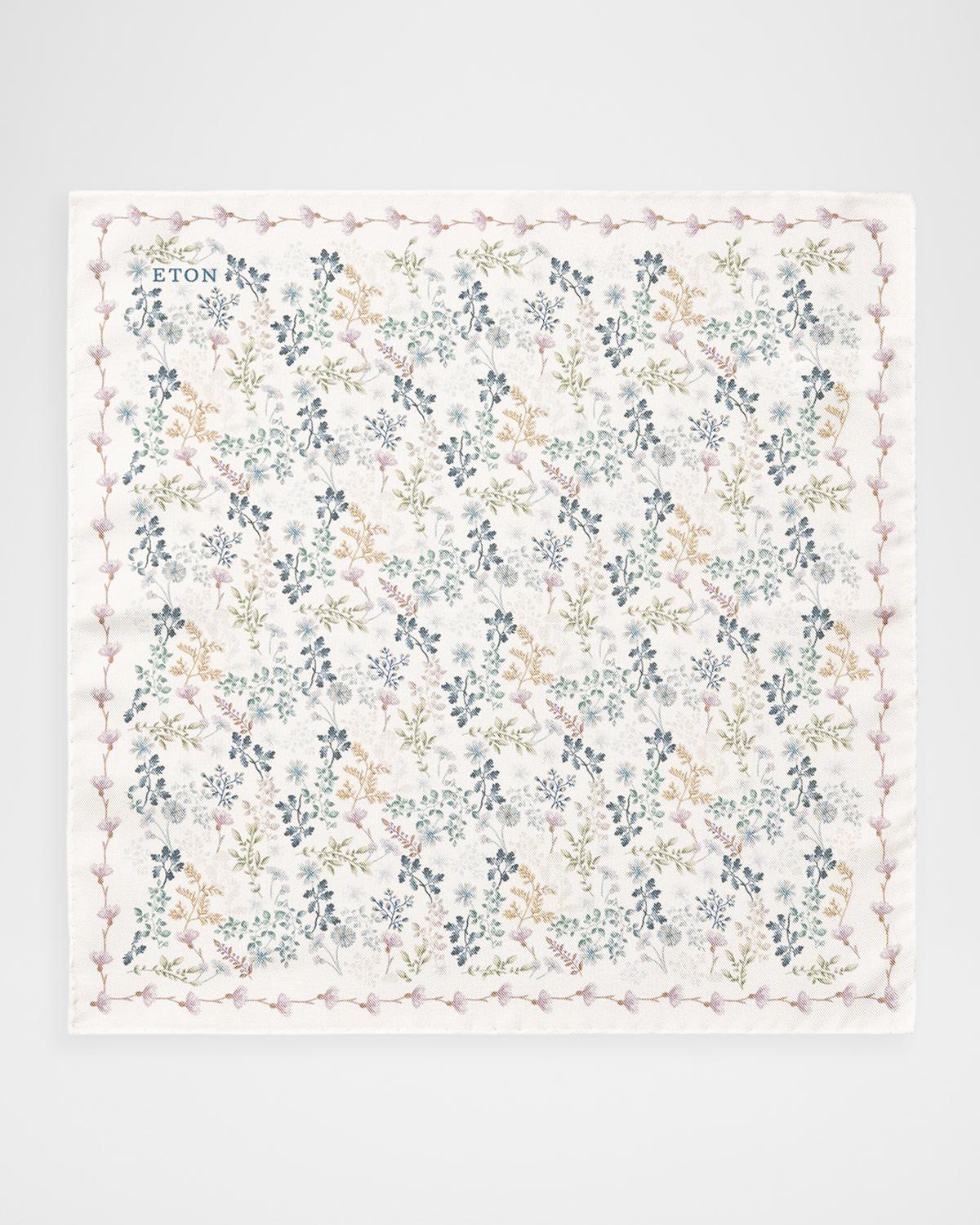 Eton Men's Botanical Print Silk Pocket Square