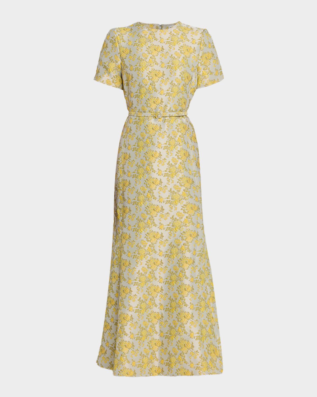 SIMKHAI Caraline Belted Floral Jacquard Maxi Dress