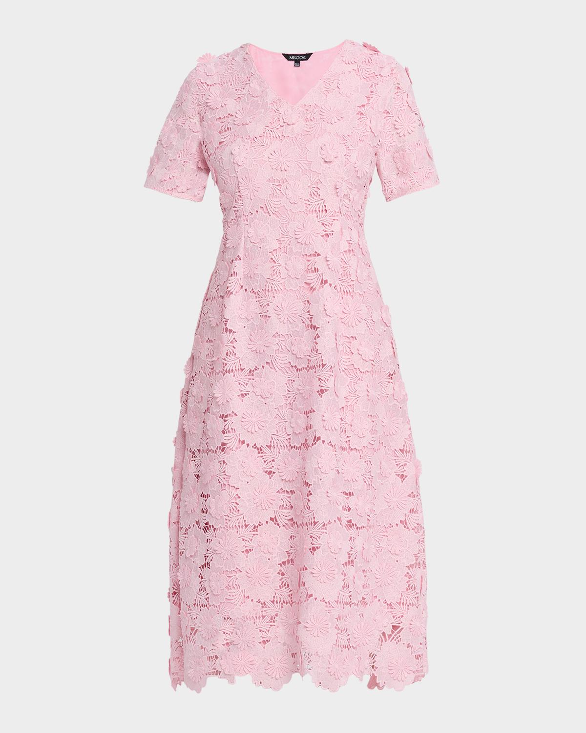 Misook Scalloped A-Line Floral Lace Midi Dress
