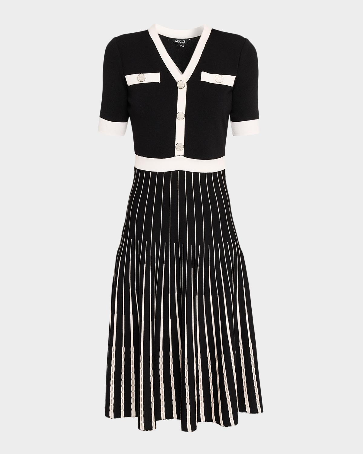 Misook Contrast-Trim Knit Midi Dress
