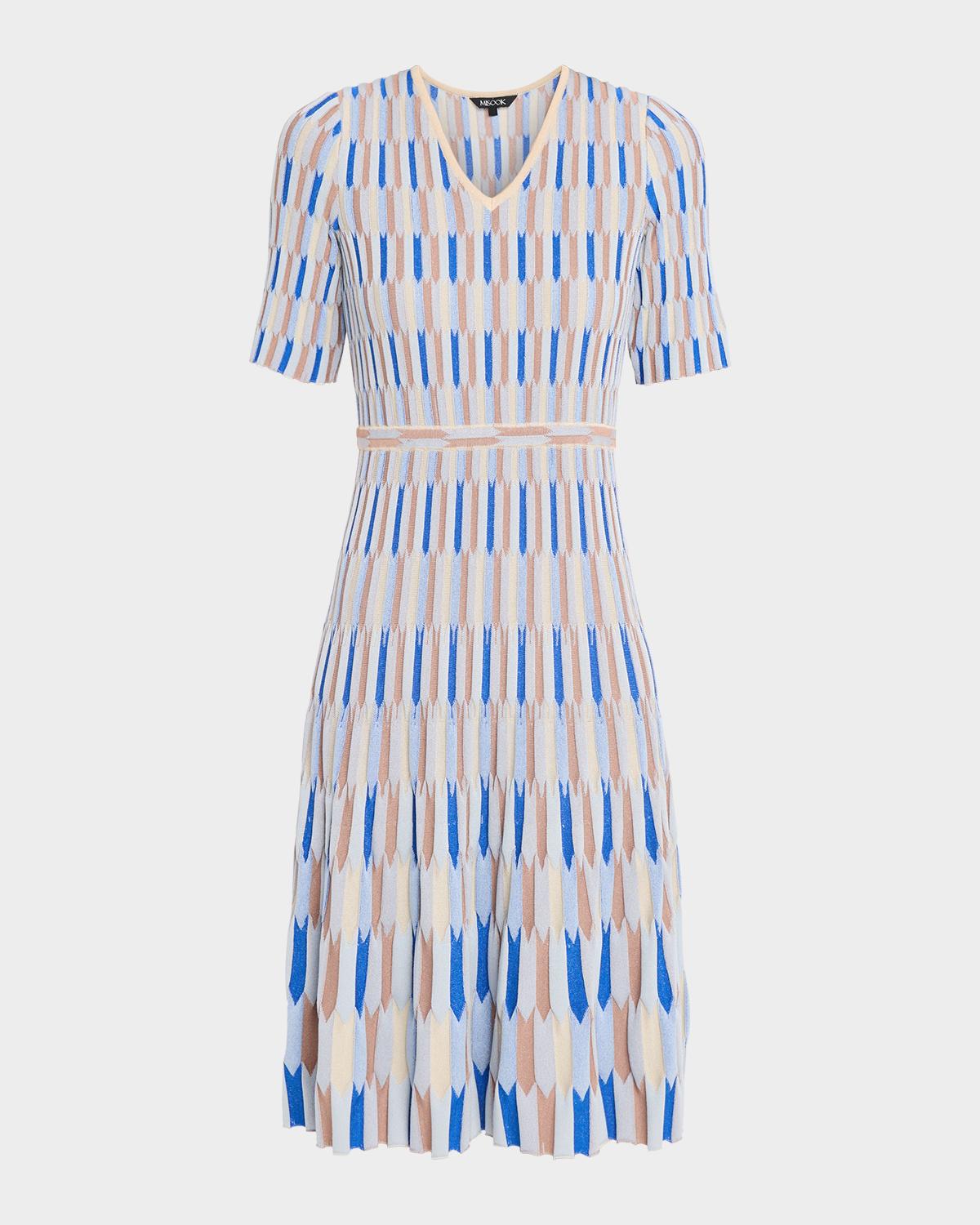 Misook Fit-&-Flare Geometric Soft Knit Midi Dress