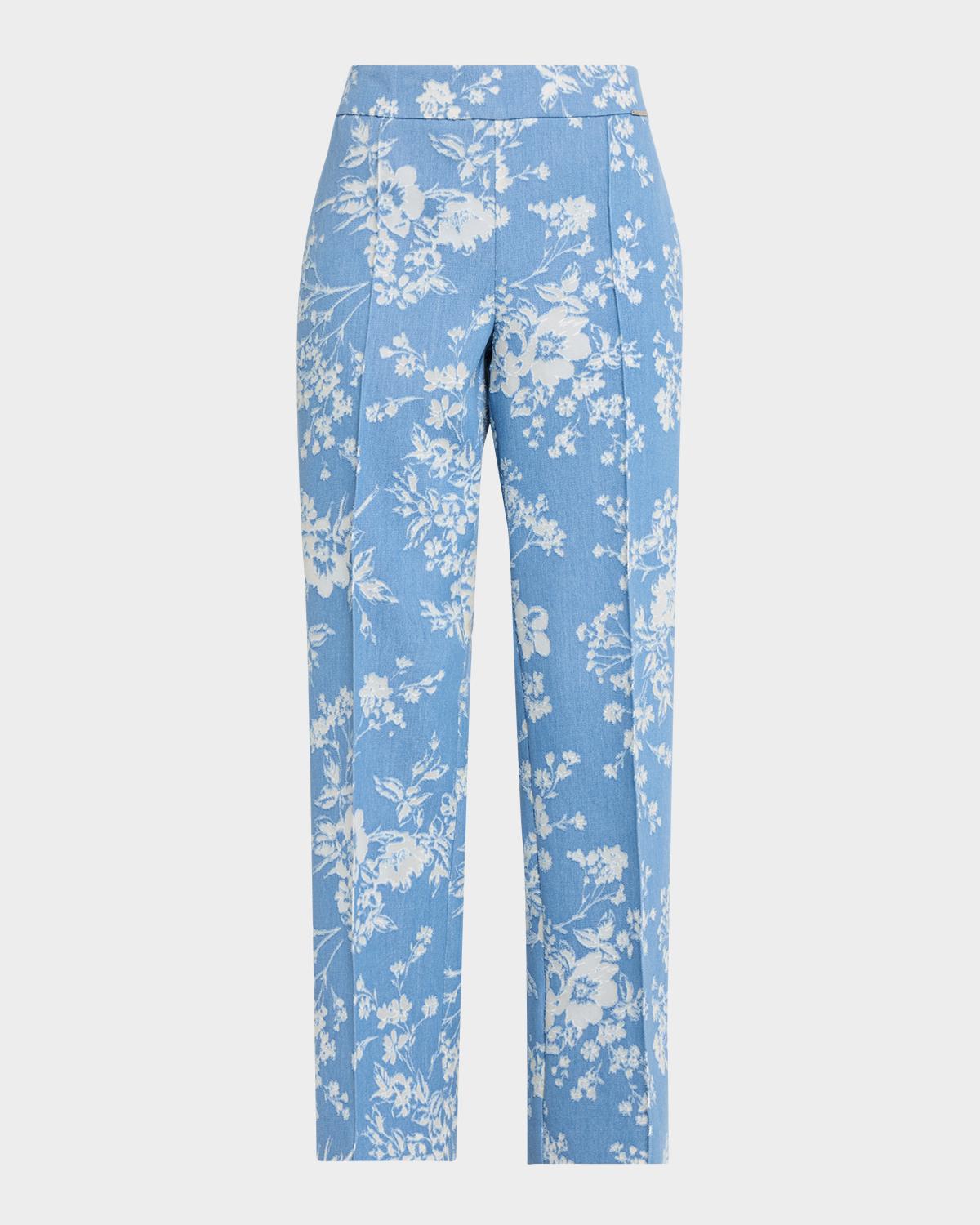 Elie Tahari The Gabby Straight-Leg Floral Denim Pants