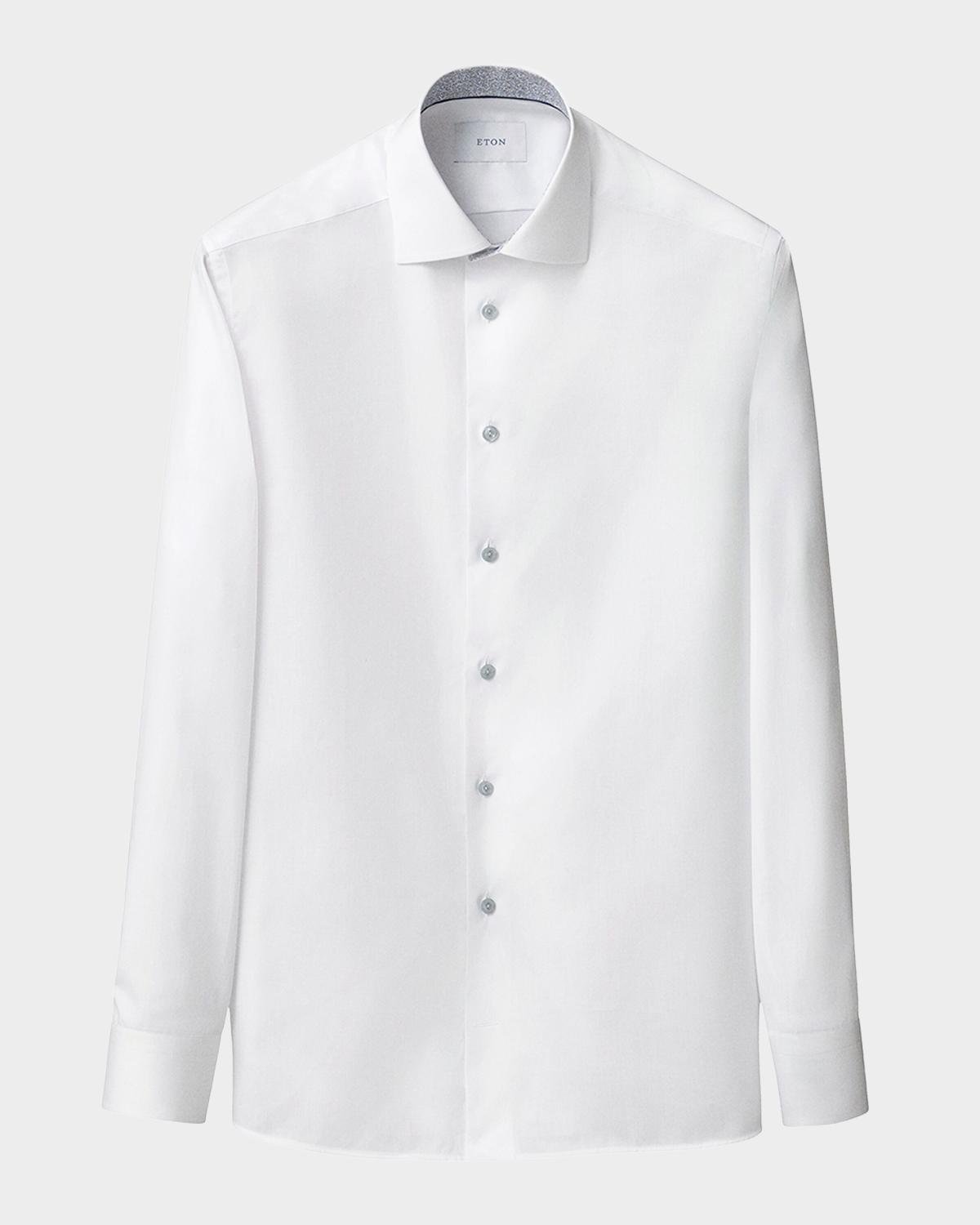 Eton Men's Contemporary Fit Floral-Lined Signature Twill Dress Shirt