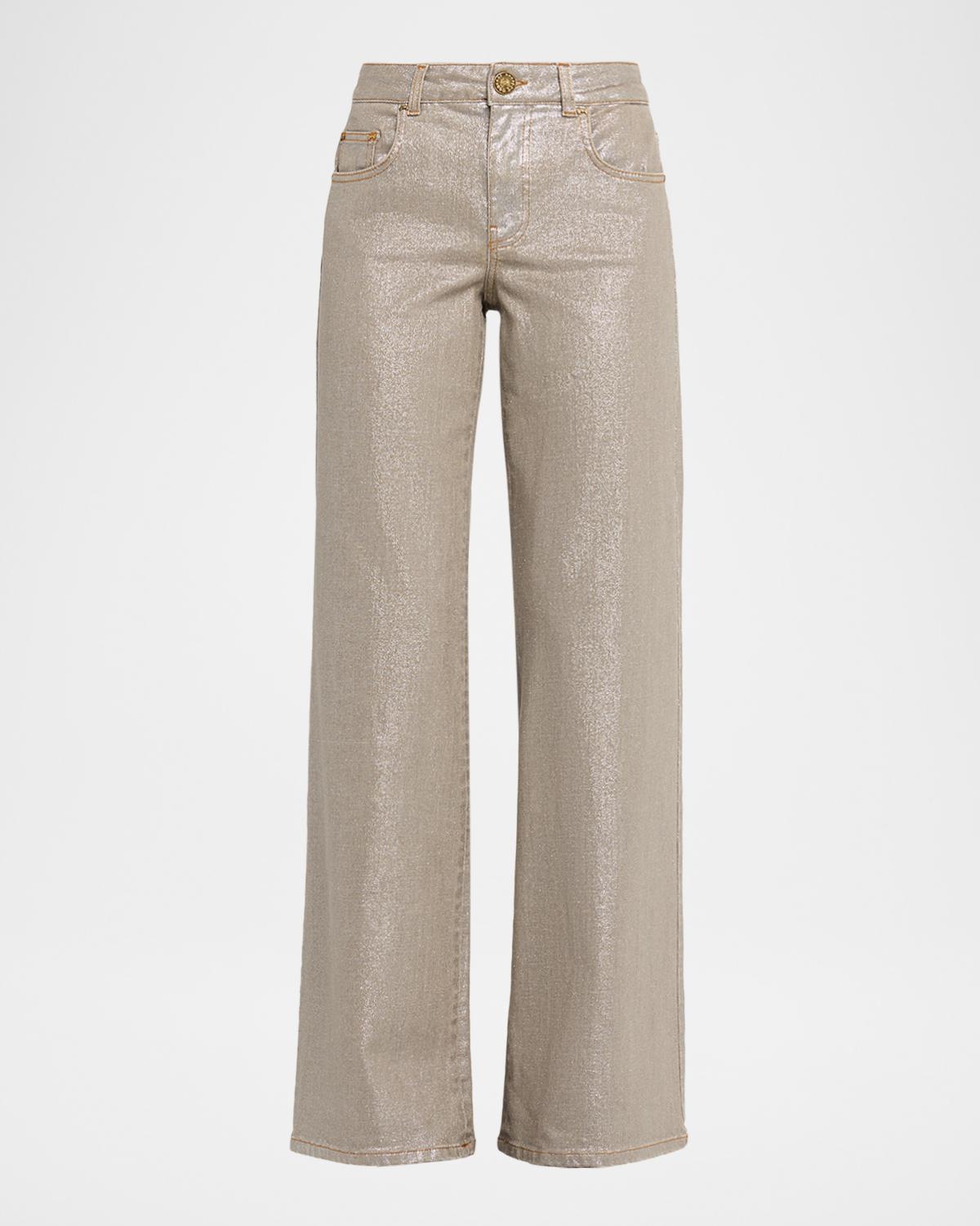 Maison Common Lacquered Denim Wide-Leg Jeans