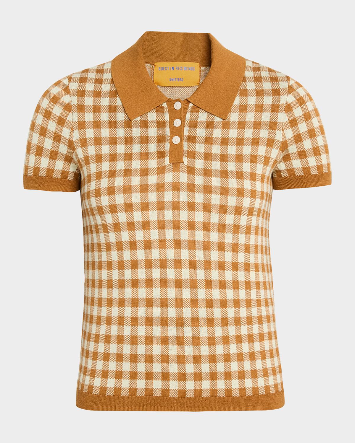 Guest in Residence Gingham Shrunken Silk-Linen Polo