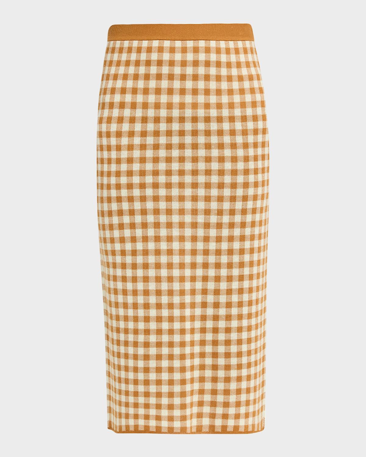 Guest in Residence Gingham Silk-Linen Midi Skirt