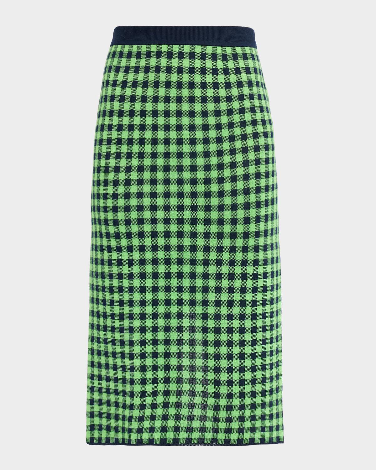 Guest in Residence Gingham Silk-Linen Midi Skirt