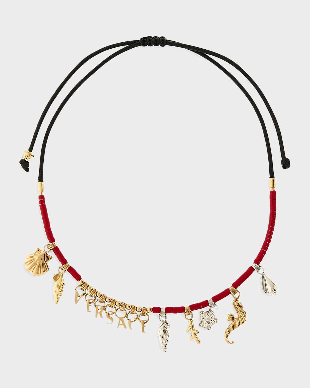 Versace Goldtone & Waxed Cotton Cord Charm Necklace