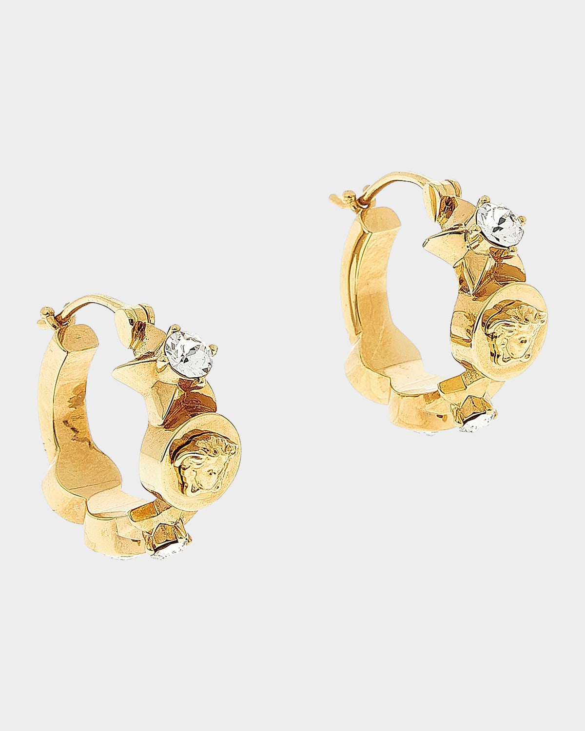 Versace Medusa Star Goldtone & Glass Hoop Earrings