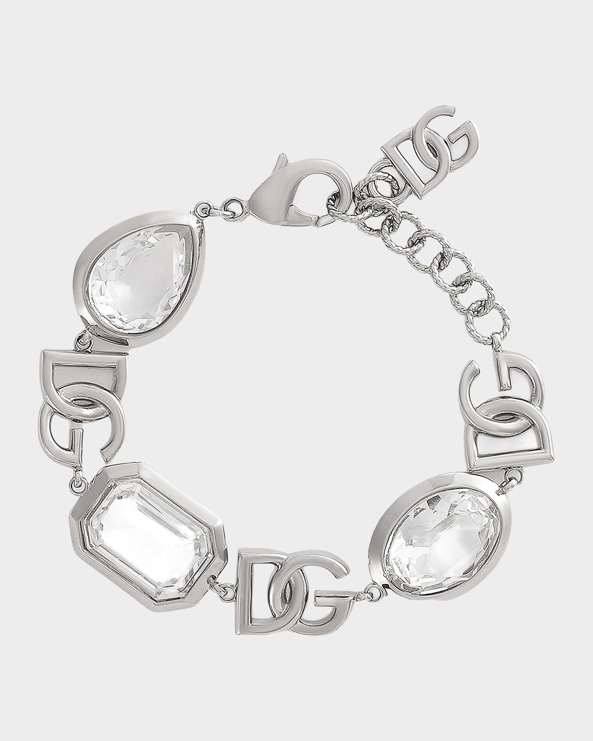 Silvertone & Crystal Logo Bracelet