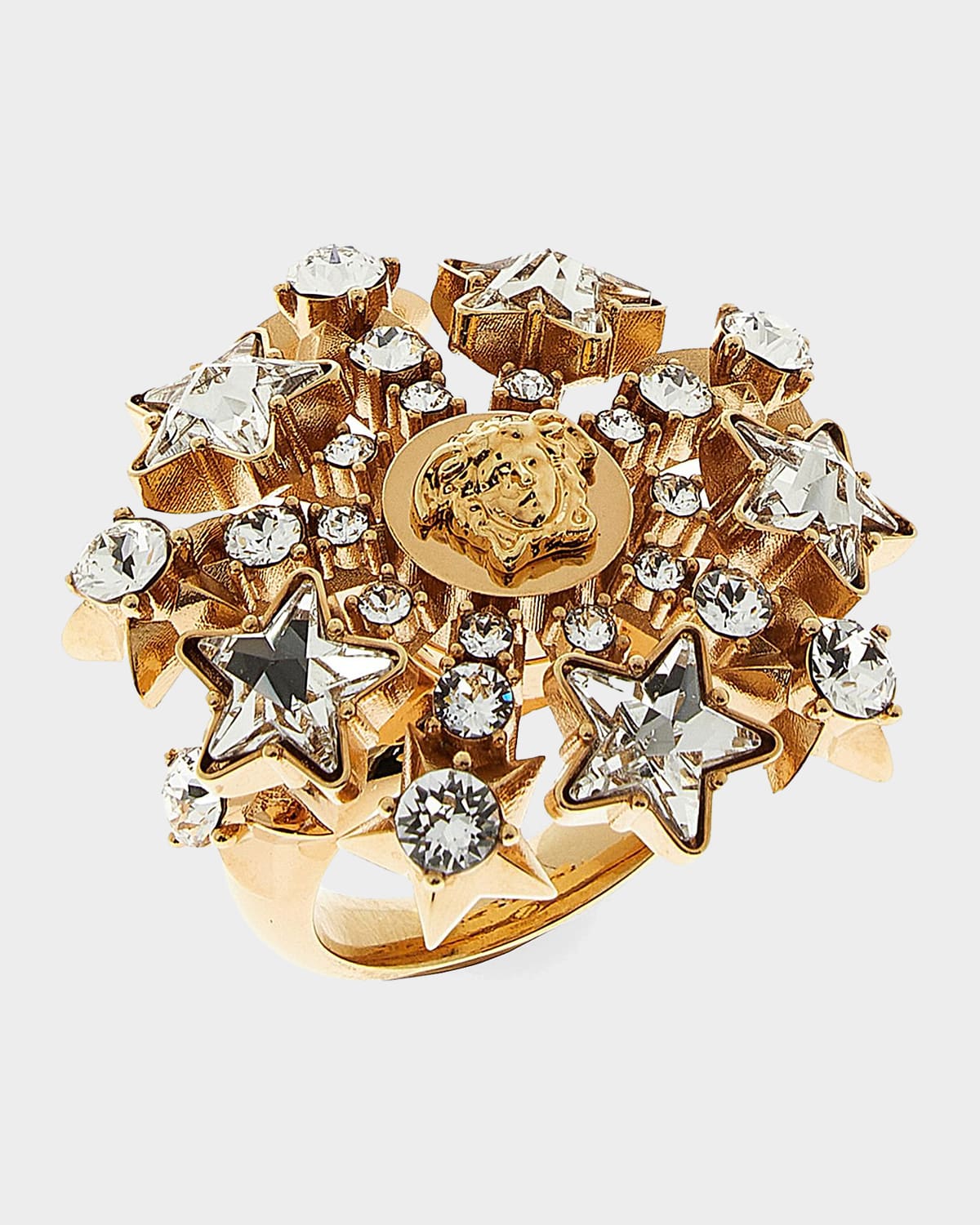 Versace Goldtone Or Silvertone & Glass Crystal Ring
