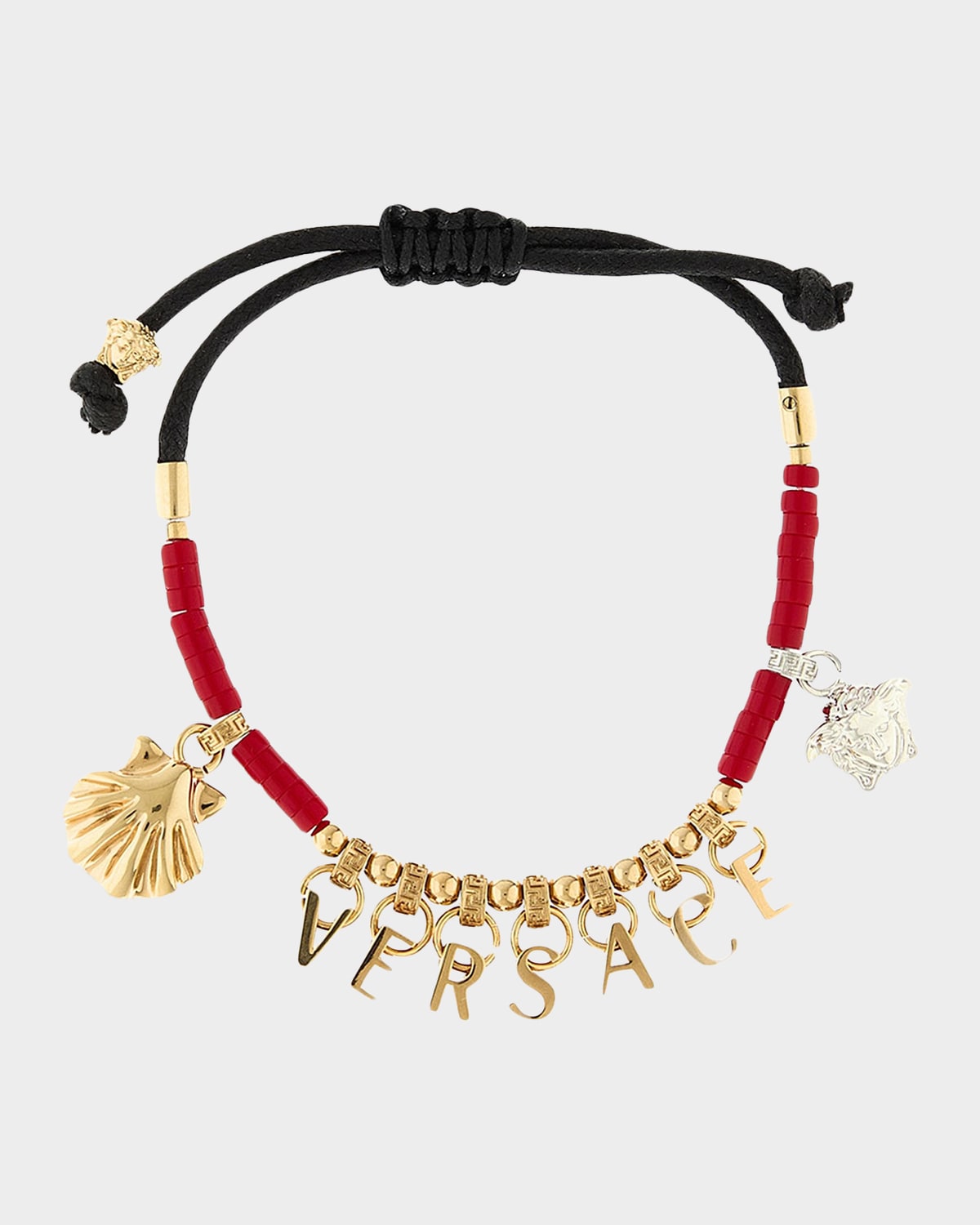 Versace Goldtone & Waxed Cotton Cord Charm Bracelet
