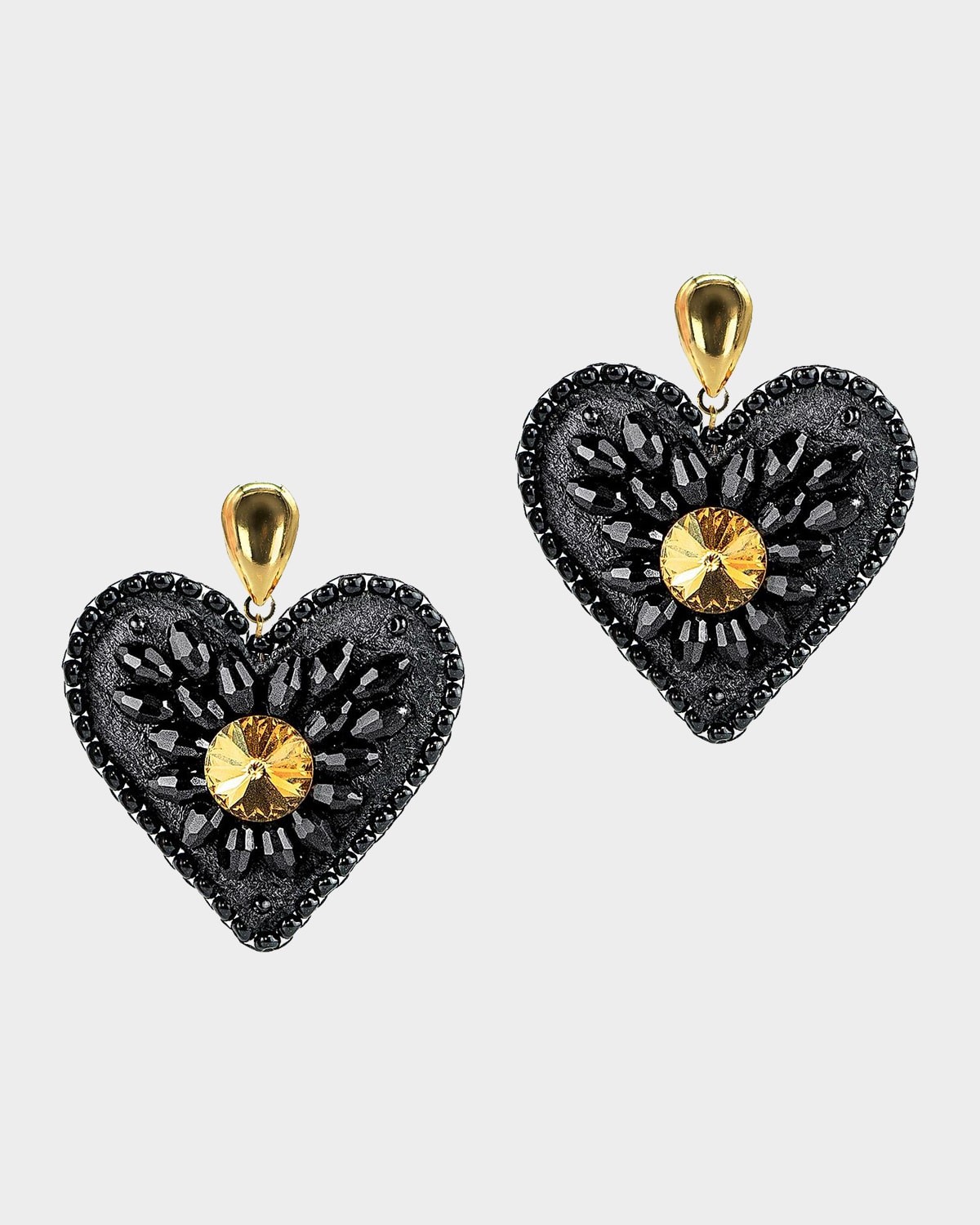 Saule Label Textile, Crystal, and Glass Ava Earrings with Goldtone Posts