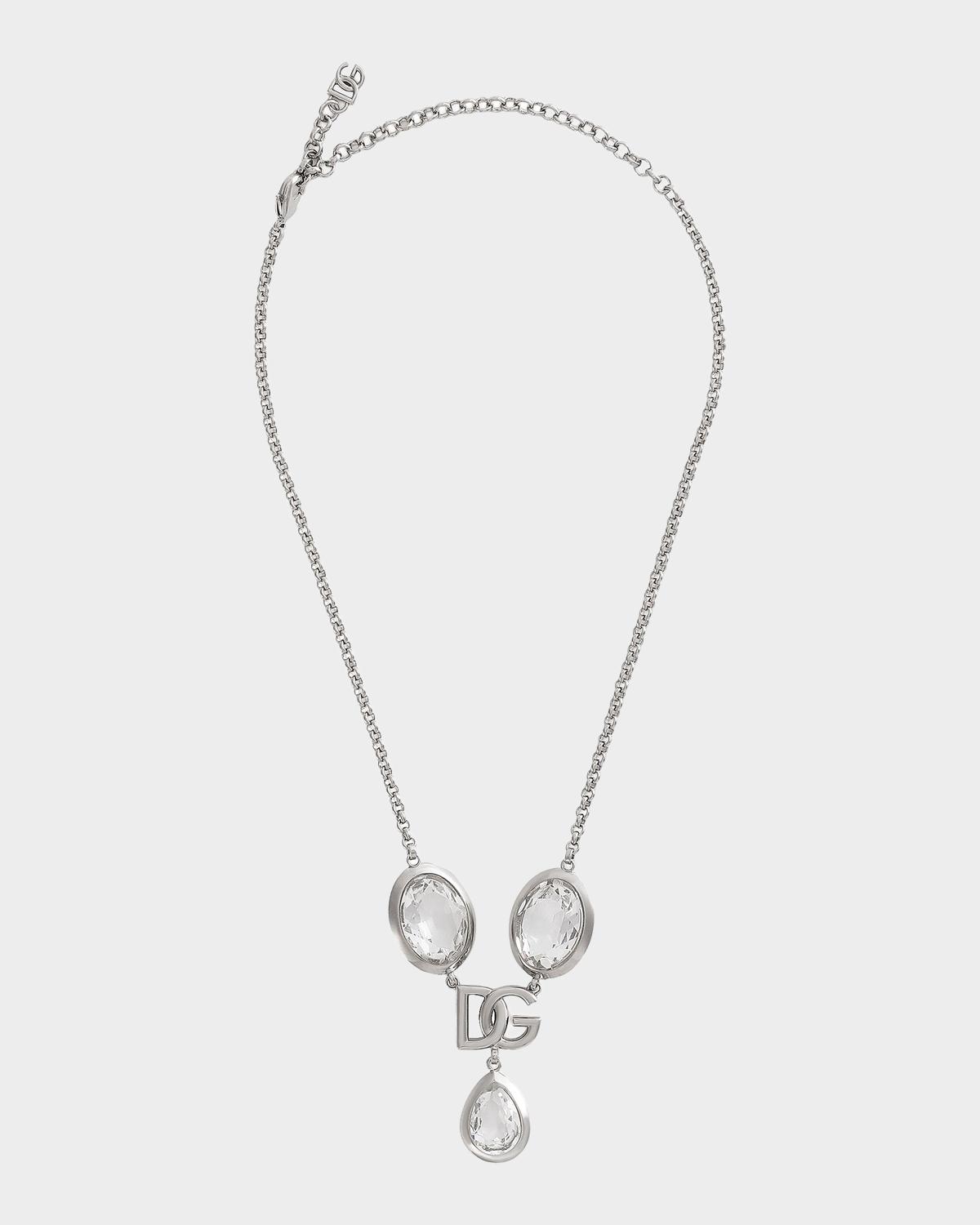 Silvertone & Crystal Logo Chain Necklace