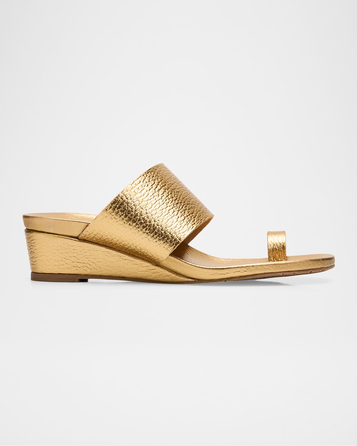 Pedro Garcia 40mm Weilis Metallic Leather Toe-Ring Wedge Sandals
