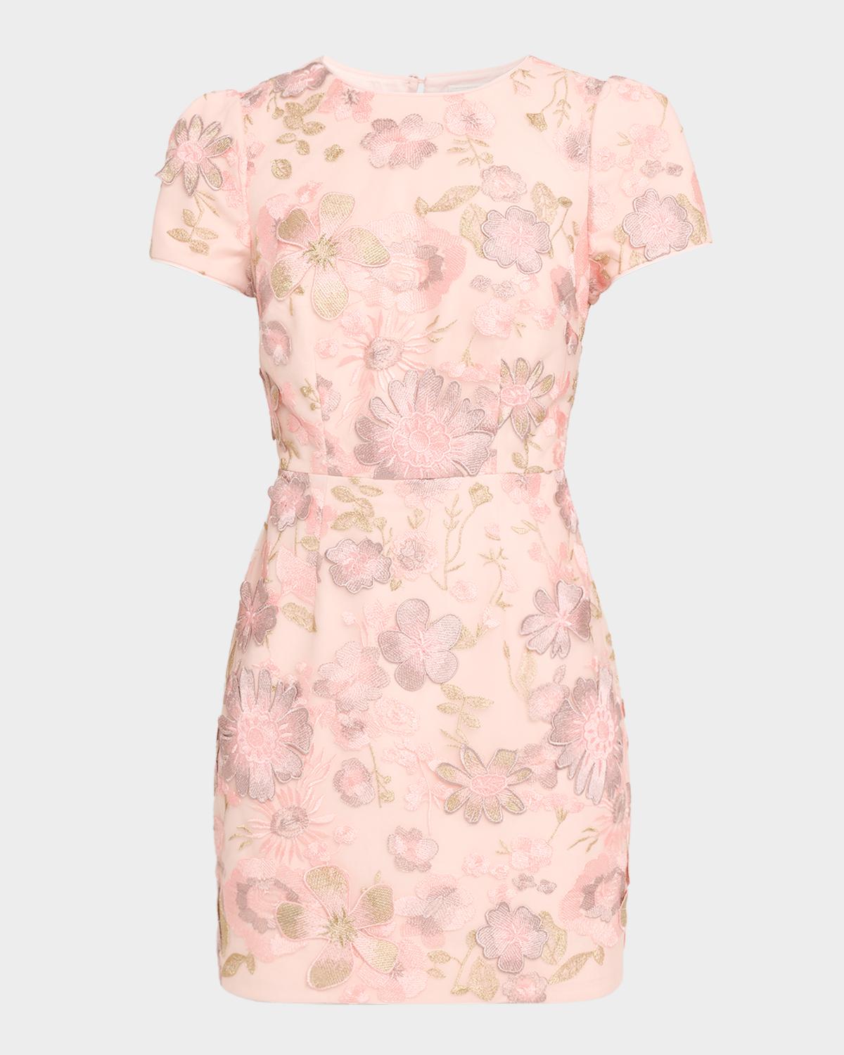 Milly Daisy Floral-Embroidered Mesh Mini Dress