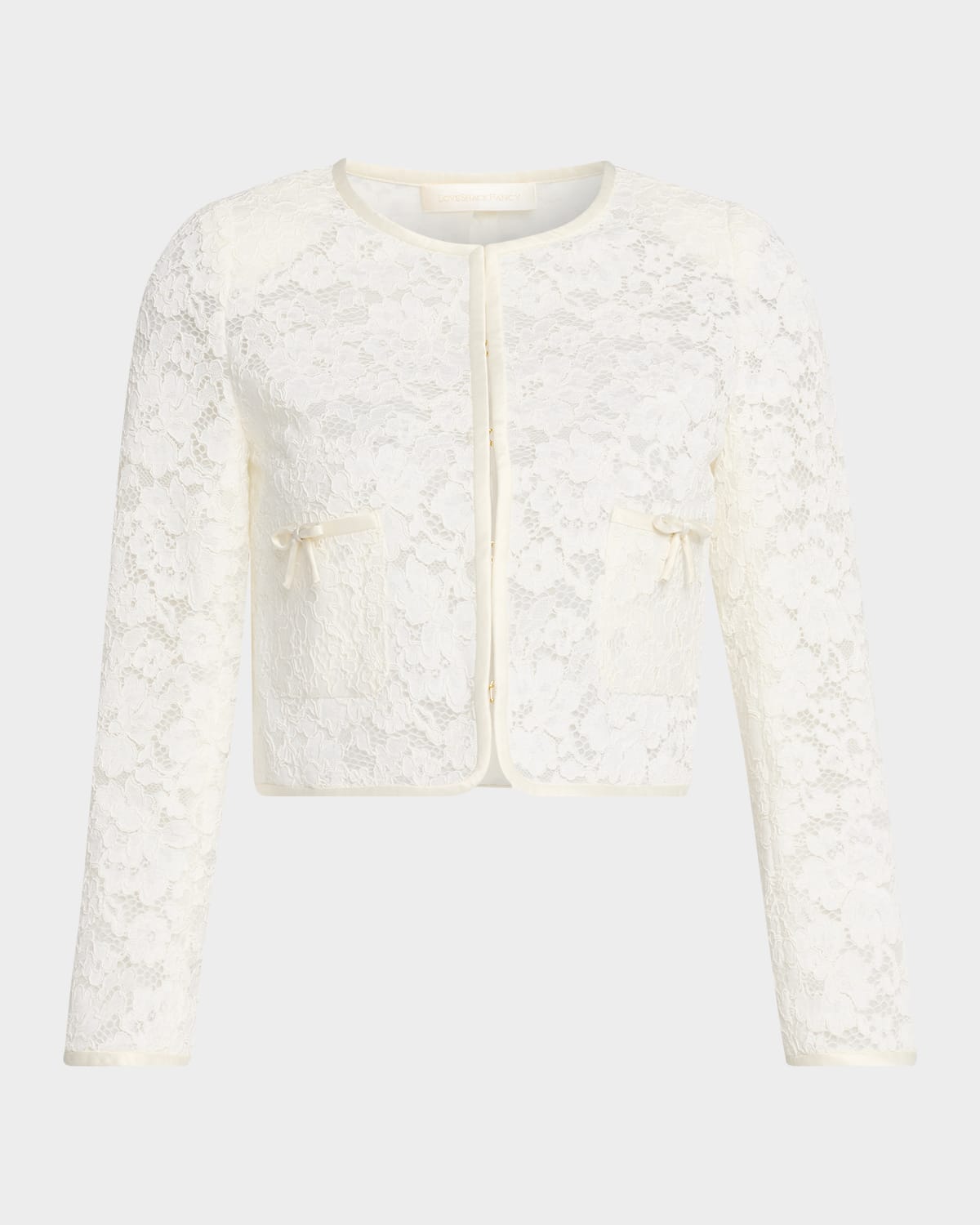 Loveshackfancy Junetta Floral Lace Cropped Jacket In White