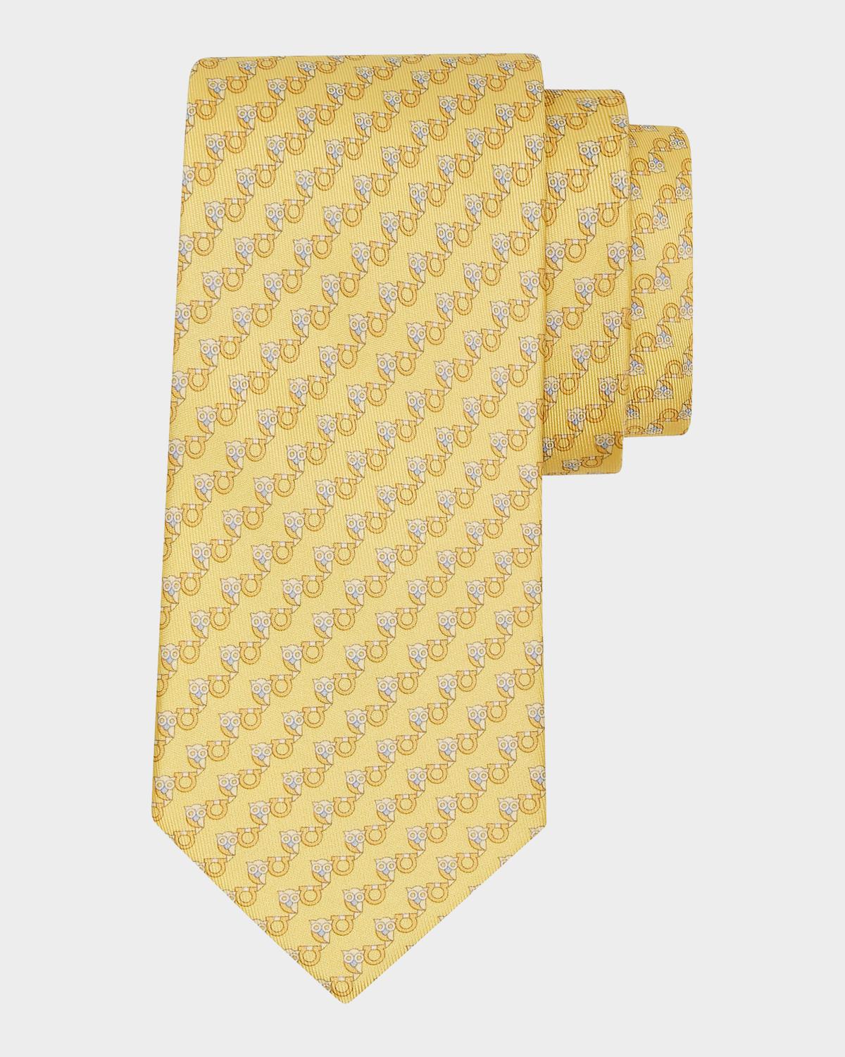 FERRAGAMO Men's Owl and Gancio Silk Tie