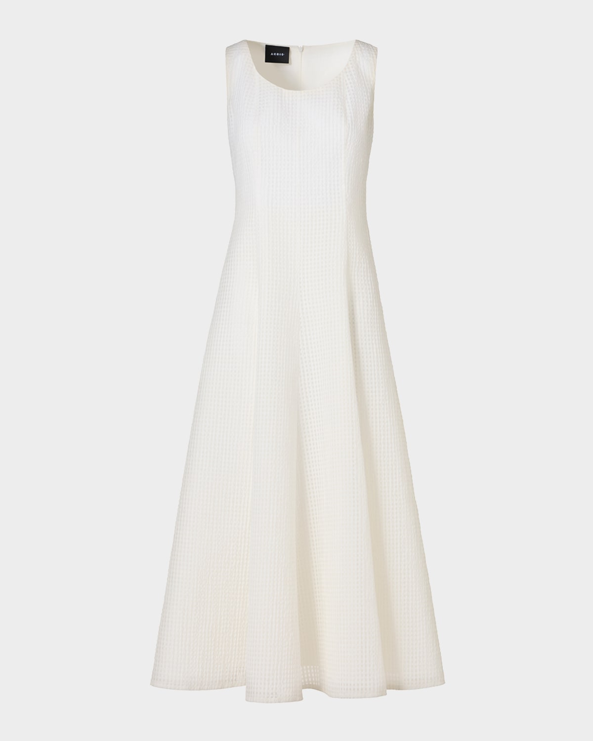 Akris Grid Seersucker Sleeveless Midi Dress In White