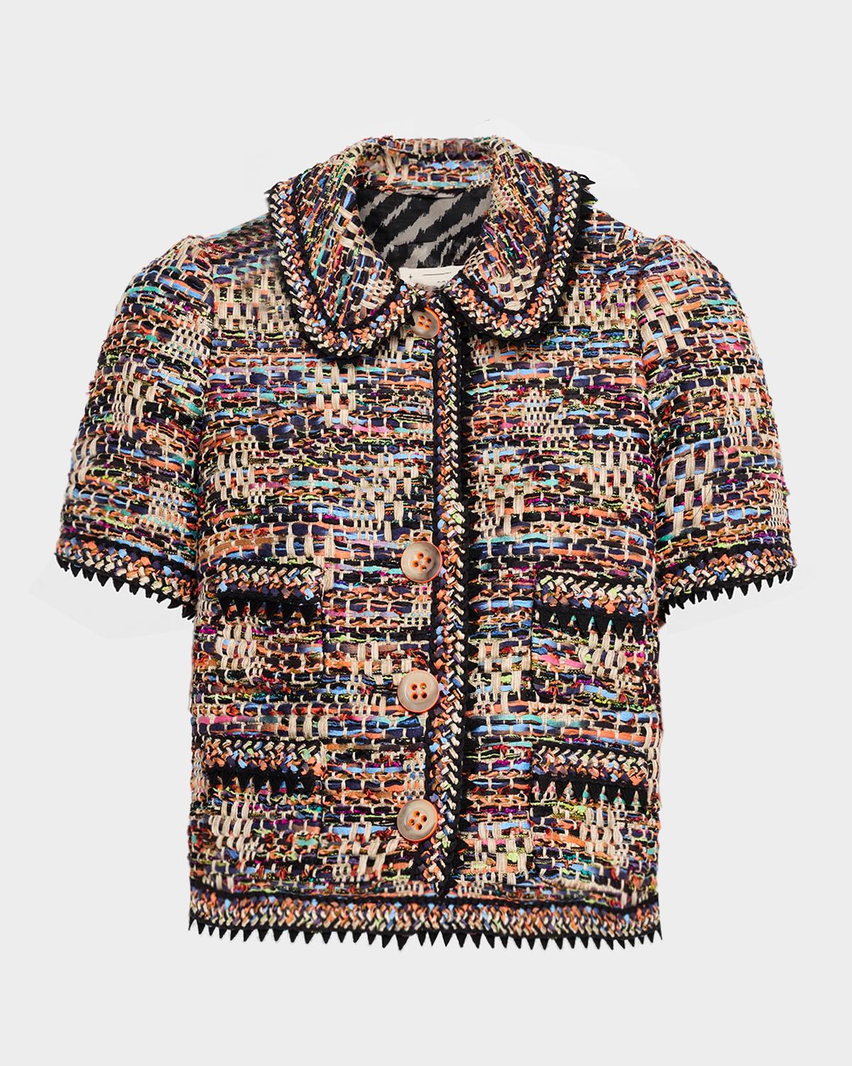 Maison Common Cotton-Blend Tweed Short-Sleeve Jacket