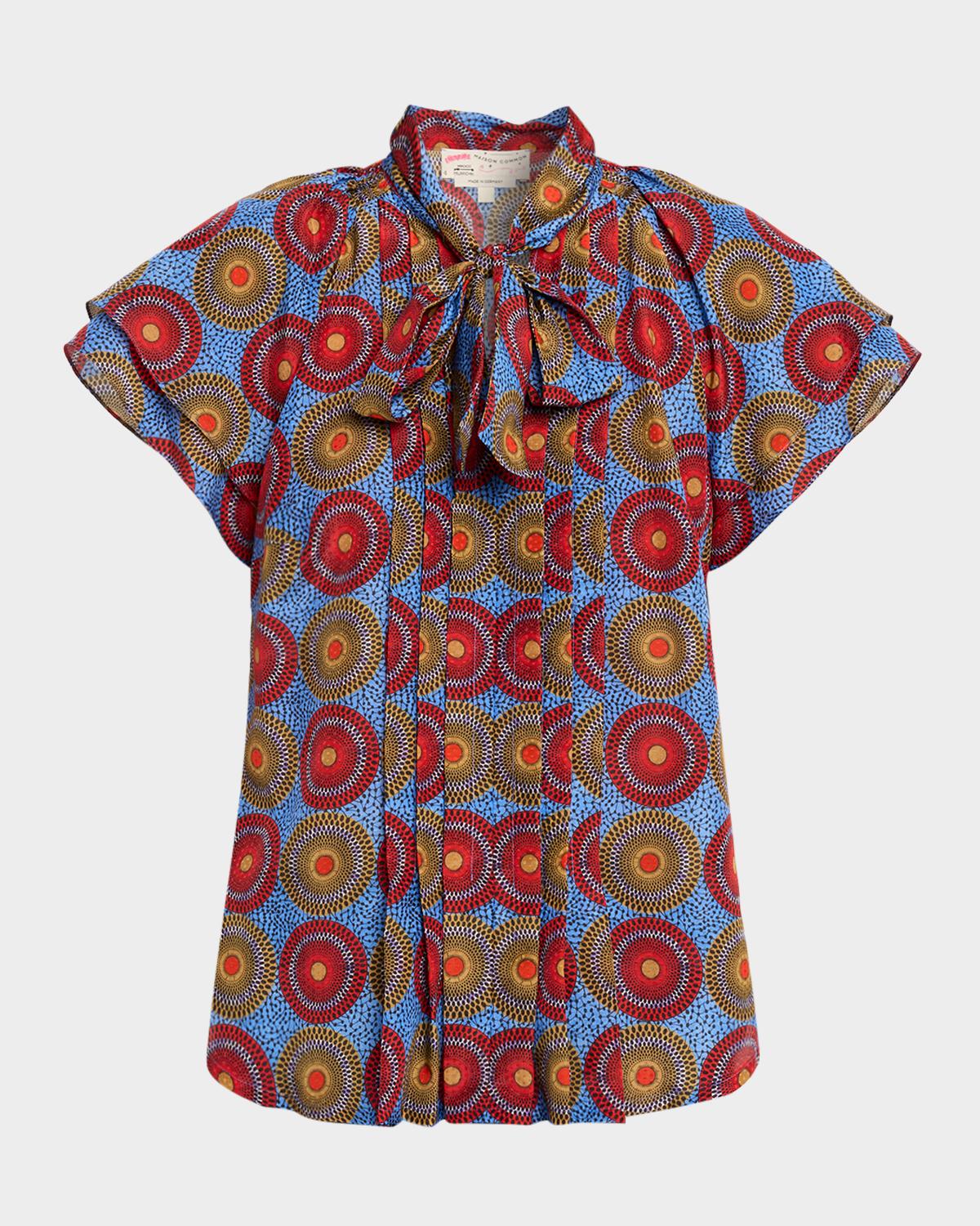 Maison Common Pleated Cotton Voile Short-Sleeve Blouse