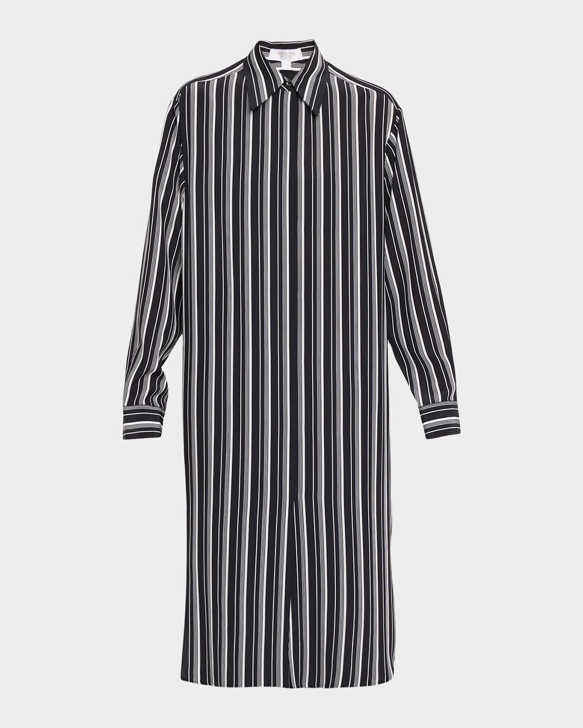 Michael Kors Collection Striped Silk Long-Sleeve Midi Shirtdress