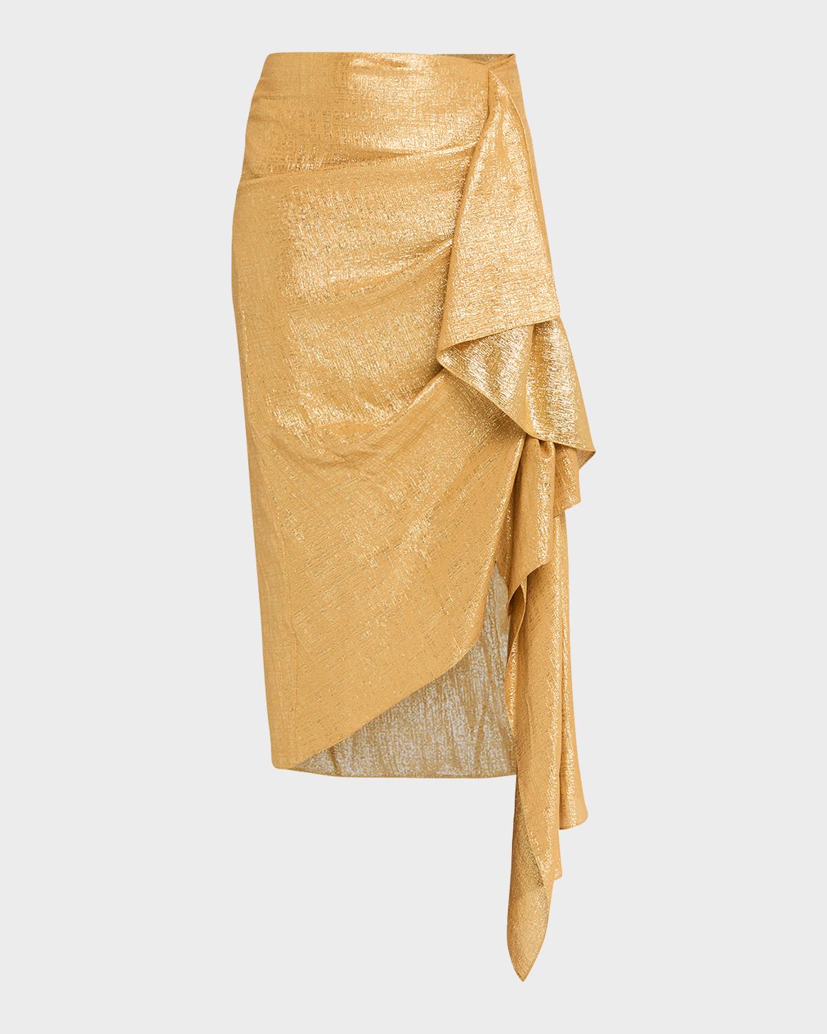 Michael Kors Collection Draped Metallic Lame Midi Skirt
