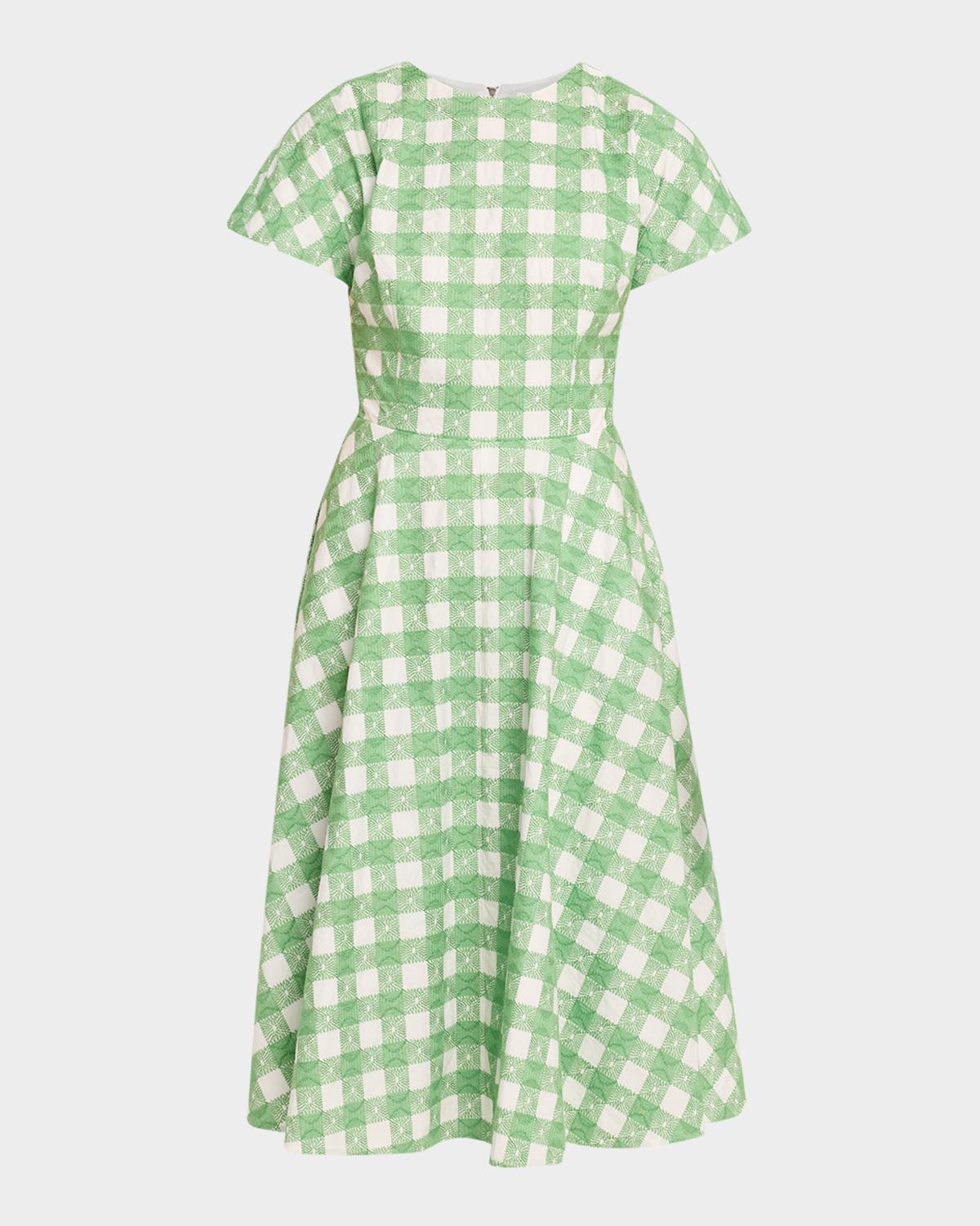 Rosie Assoulin Buttercup Gingham Short-Sleeve Midi Dress