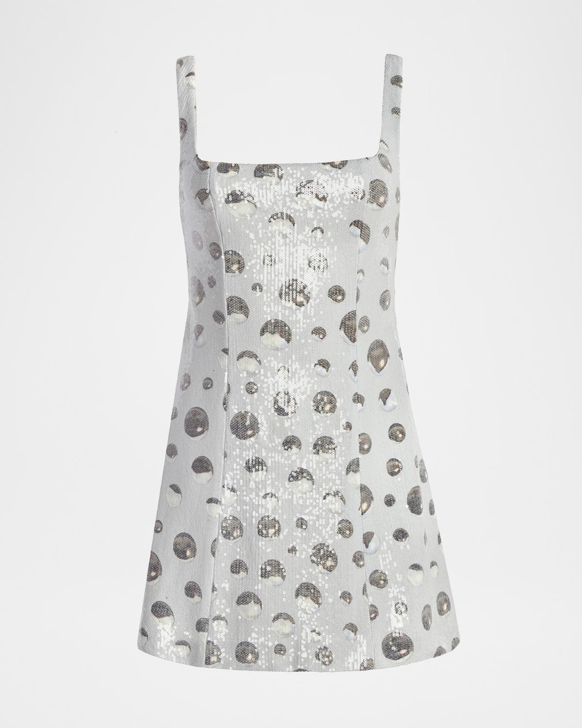 Kate Barton Sequin Polka Dot Square-Neck Mini Dress