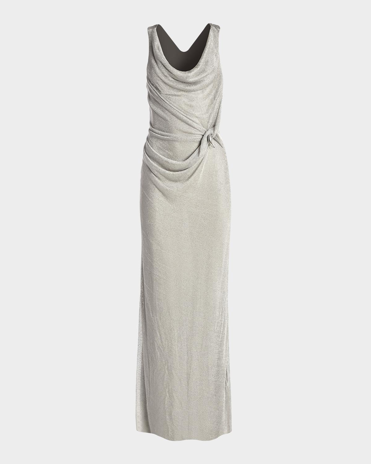 Kate Barton Draped Metallic Knit Column Gown