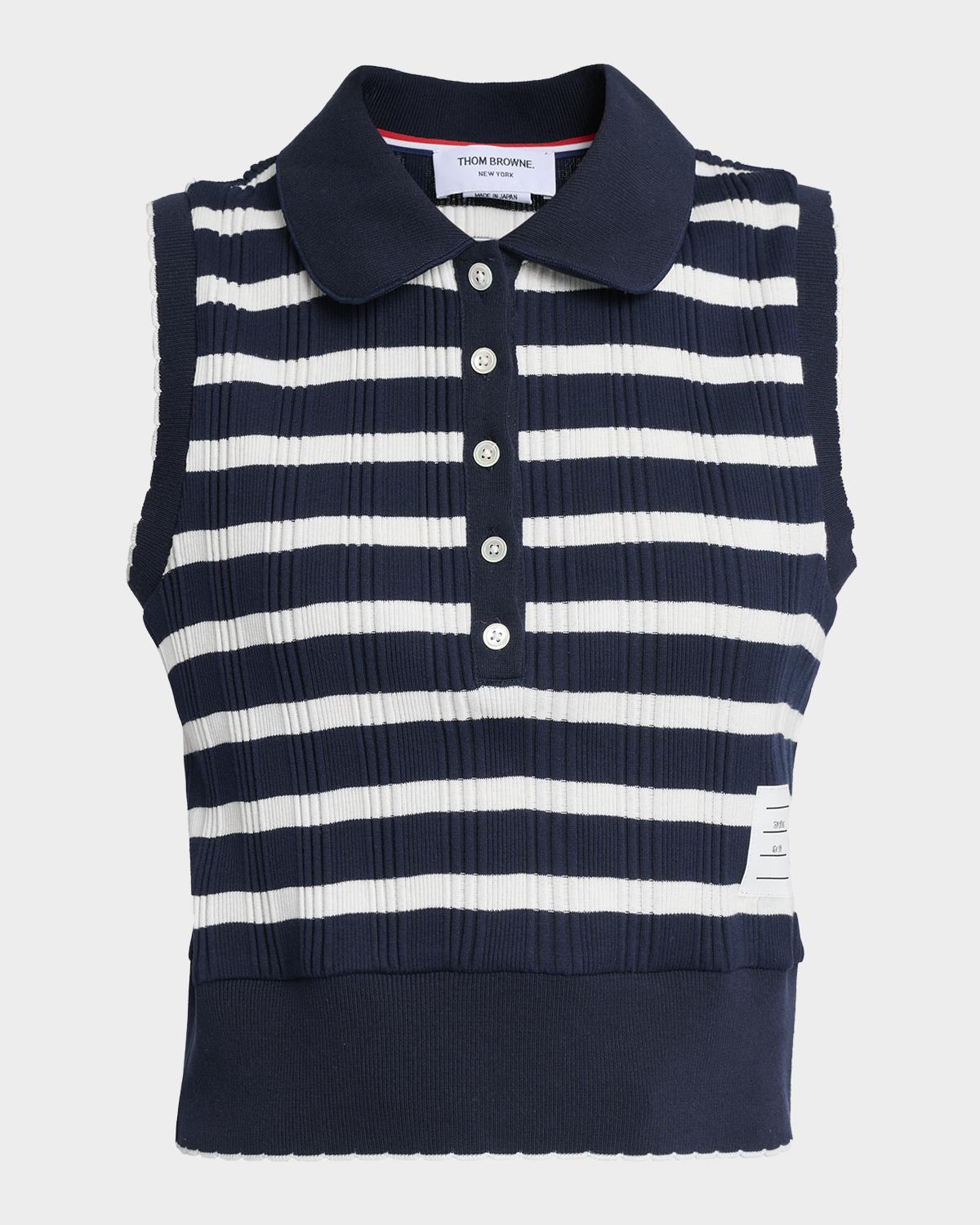 Thom Browne Striped Ladder Rib Sleeveless Polo Top