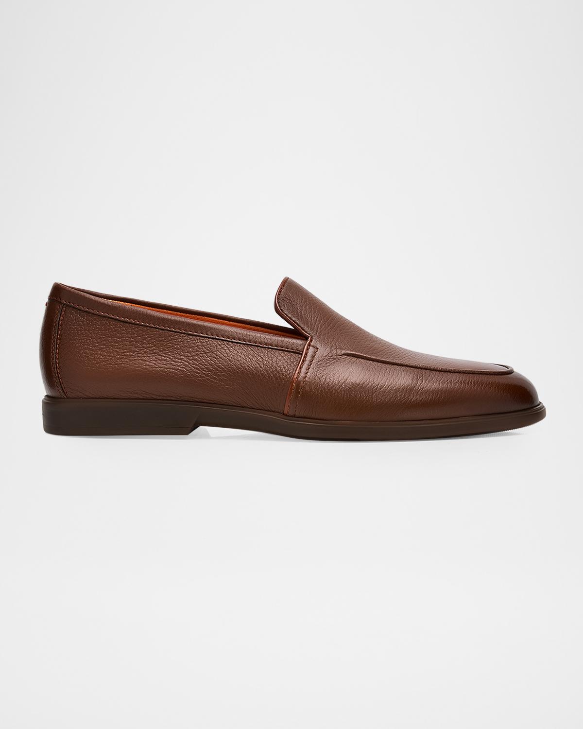 Santoni Men's Malibu Grained Leather Rubber-Sole Loafers